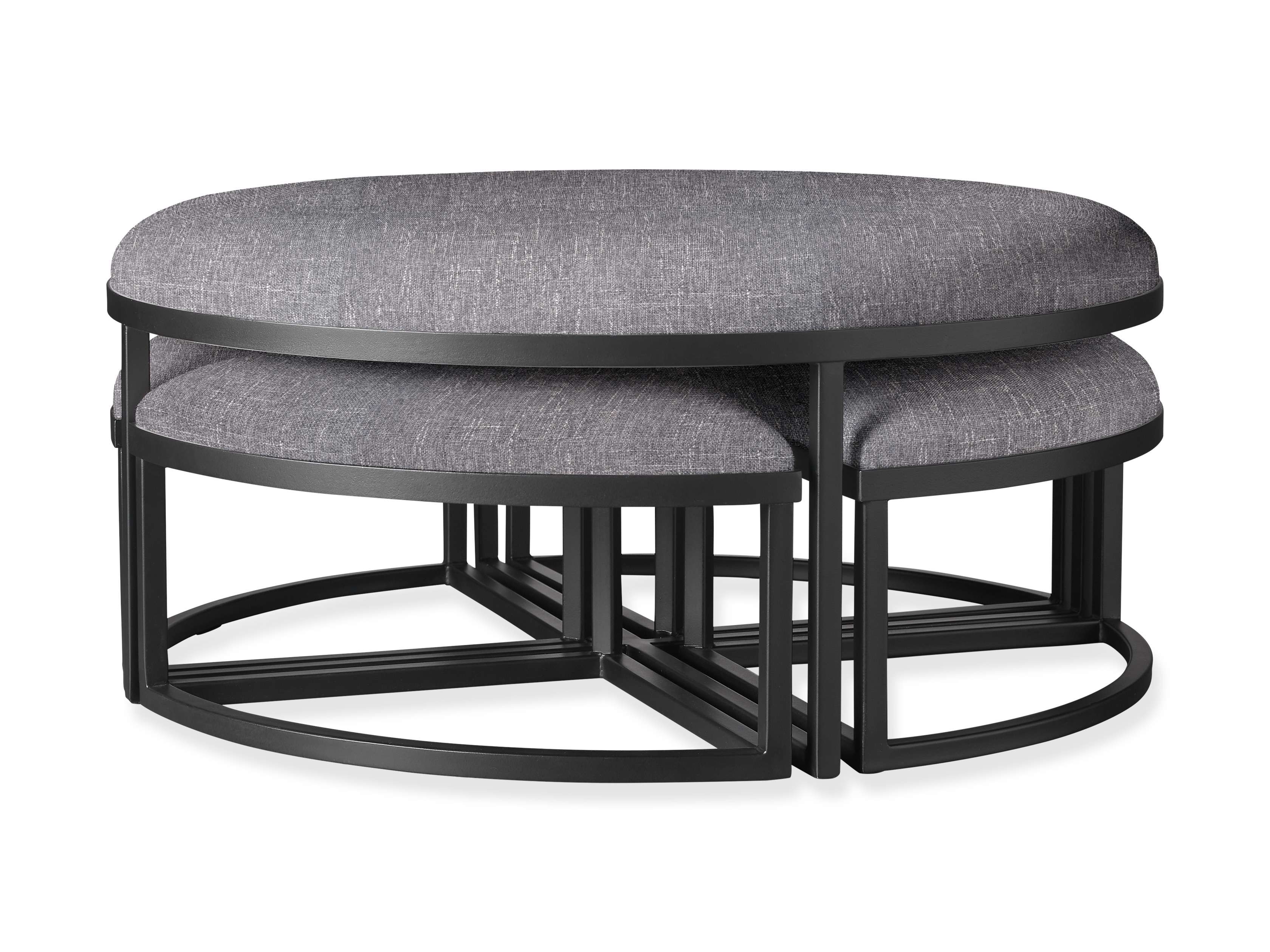 Palmer Upholstered 42" Round Nesting Coffee Table in Black Base, slide 1 of 6