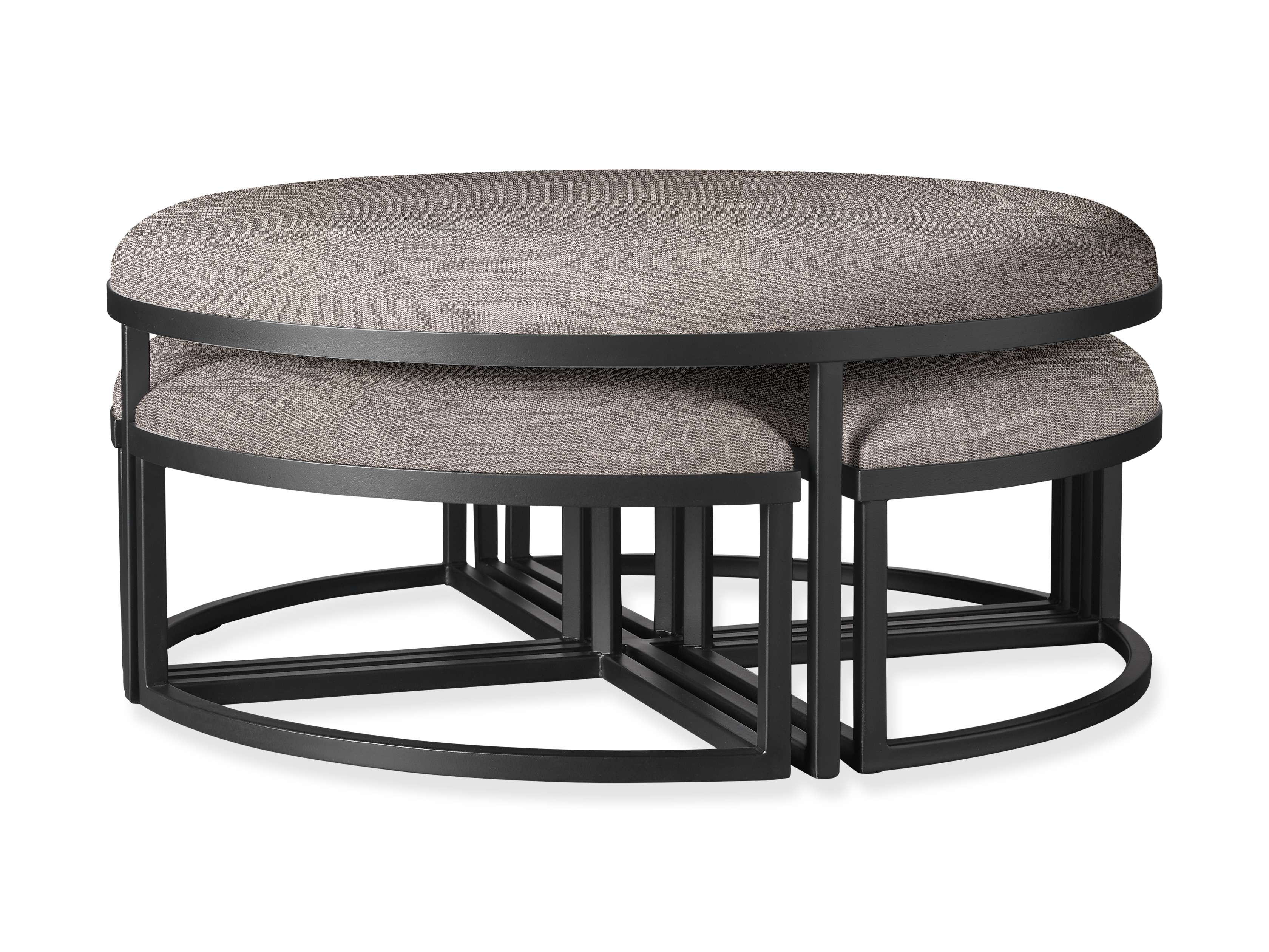 Palmer Upholstered Round Nesting Coffee, Black Ottoman Nesting Coffee Table