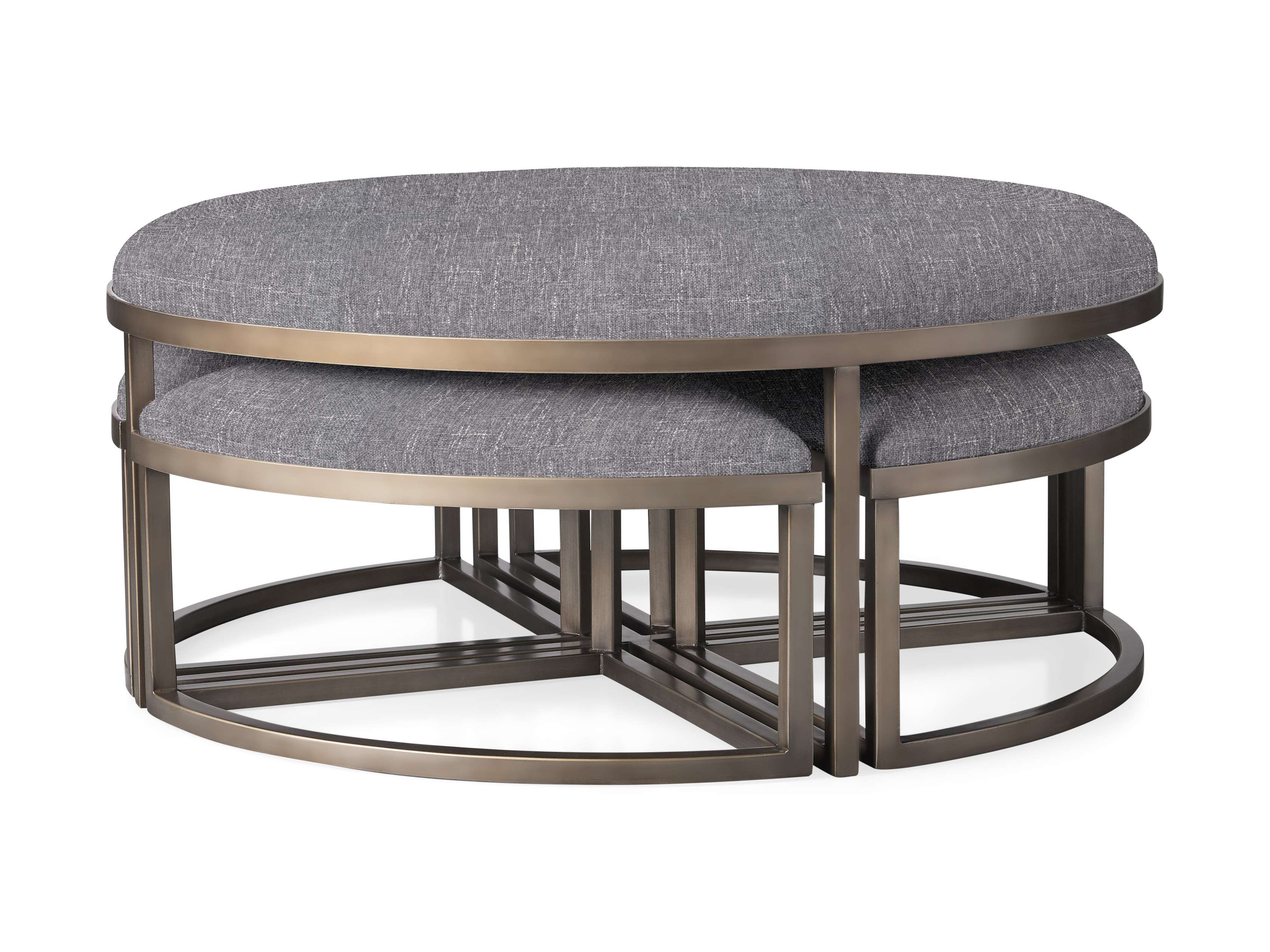 Palmer Upholstered 42" Round Nesting Coffee Table in Antique Brass, slide 1 of 6