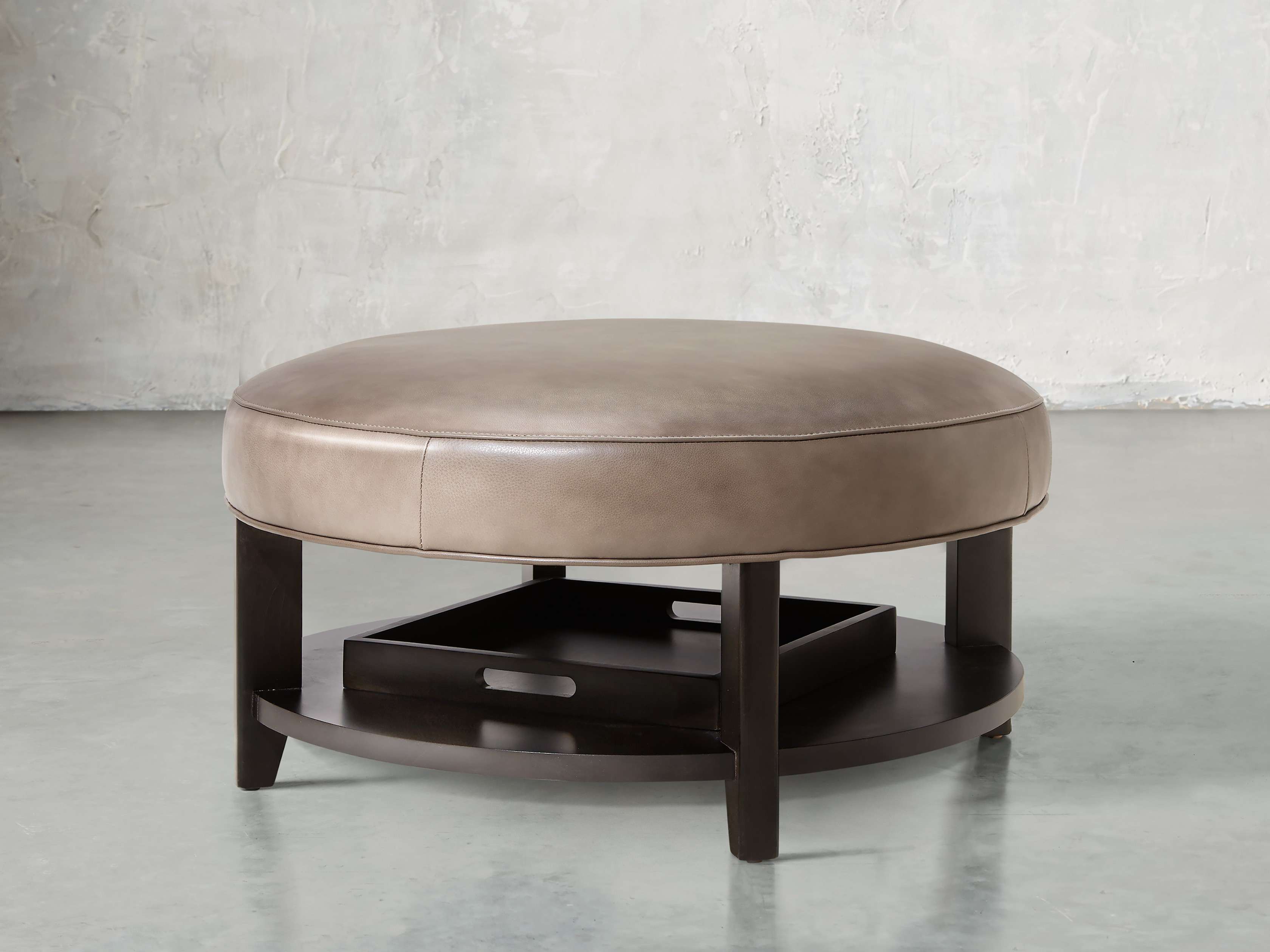 Butler Leather 32" Non Tufted Round Ottoman, slide 1 of 5