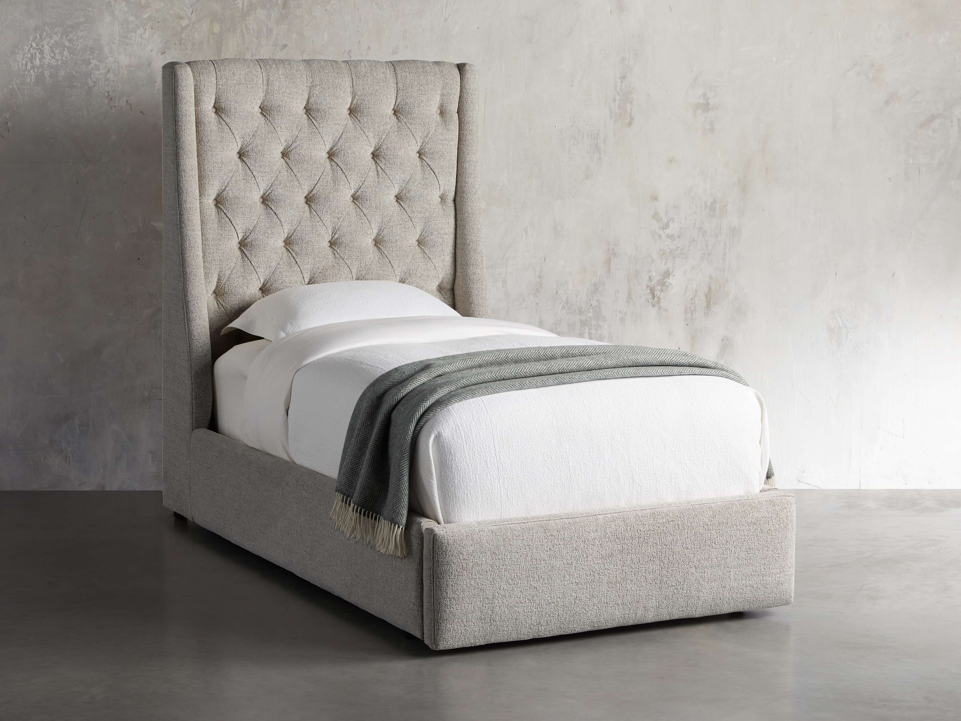 Devereaux Upholstered 62" Twin Storage Bed in Plush Linen, slide 1 of 9