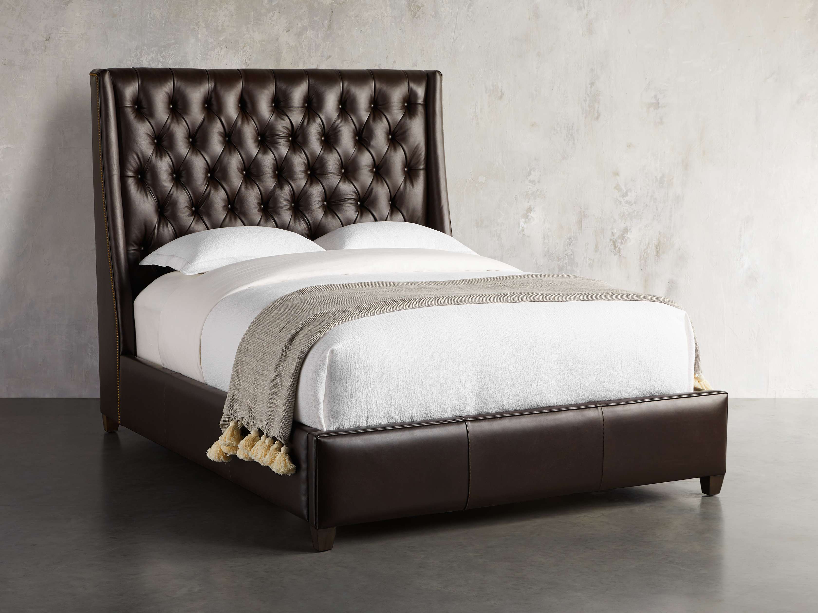 Devereaux Leather Tufted Bed Arhaus, Silver Leather Bed