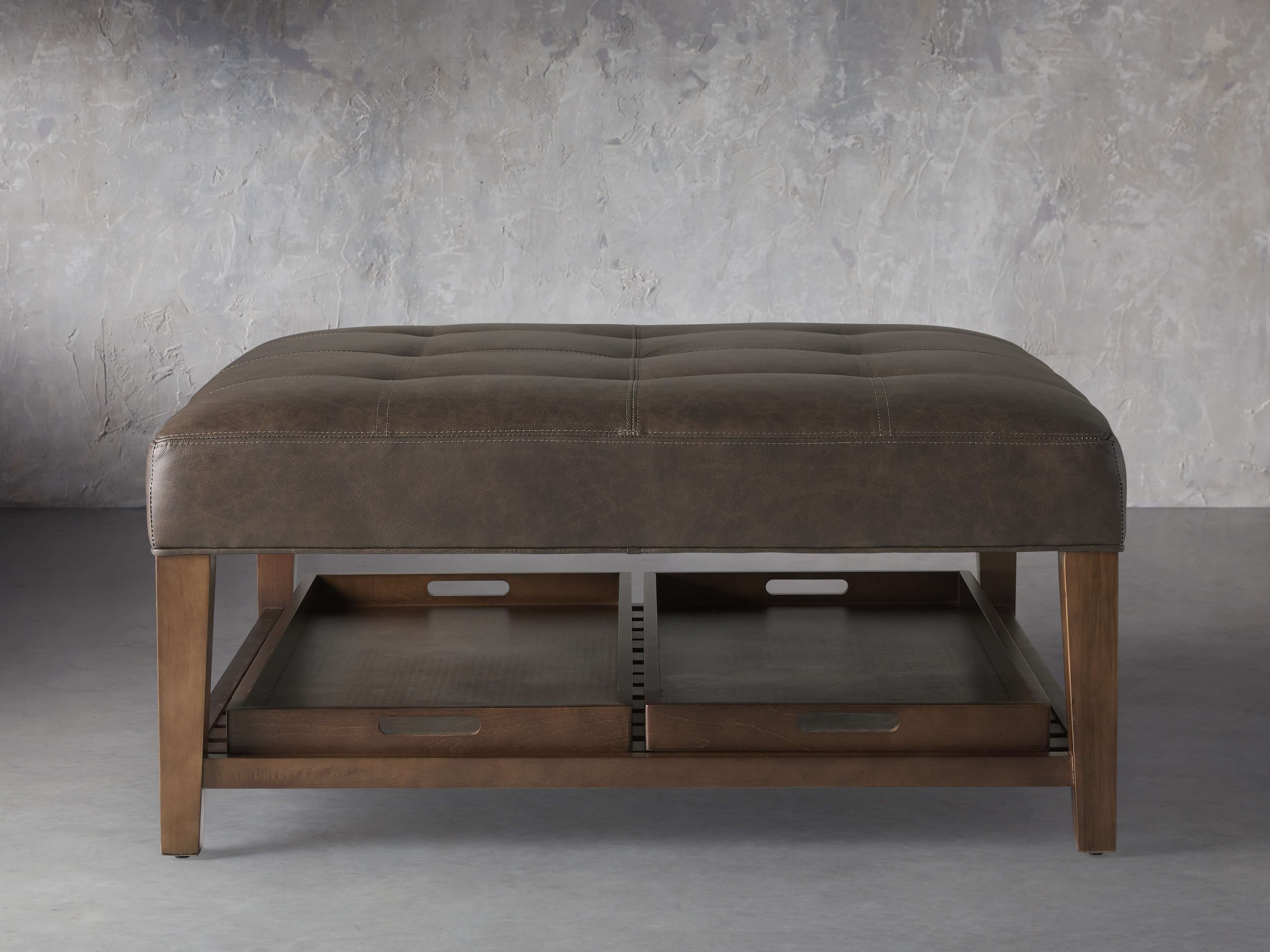 Fletcher Leather Biscuit Tufted 39" Square Ottoman, slide 1 of 7