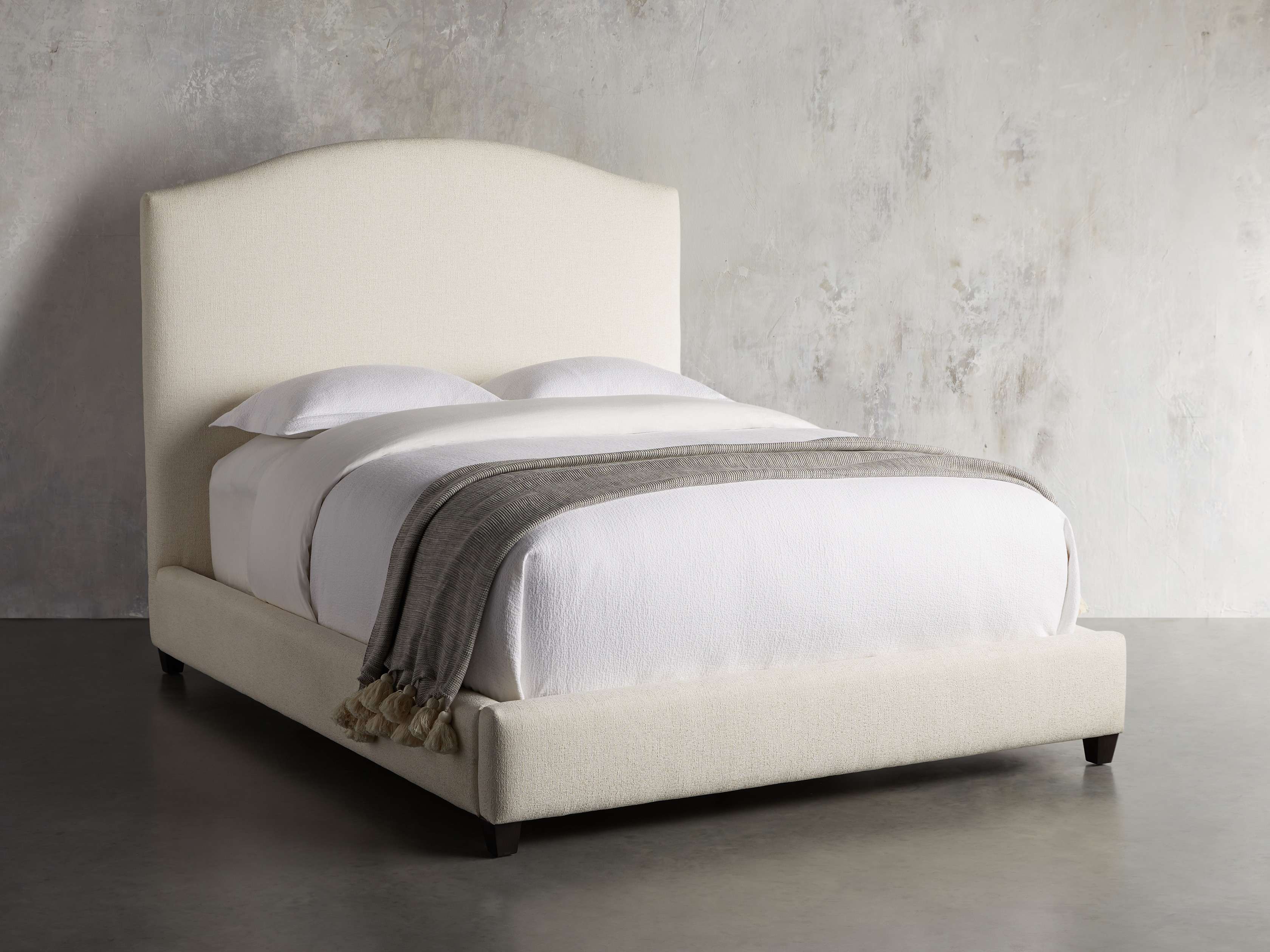 Omani Upholstered 61" Queen Bed in Nona Parchment, slide 1 of 8