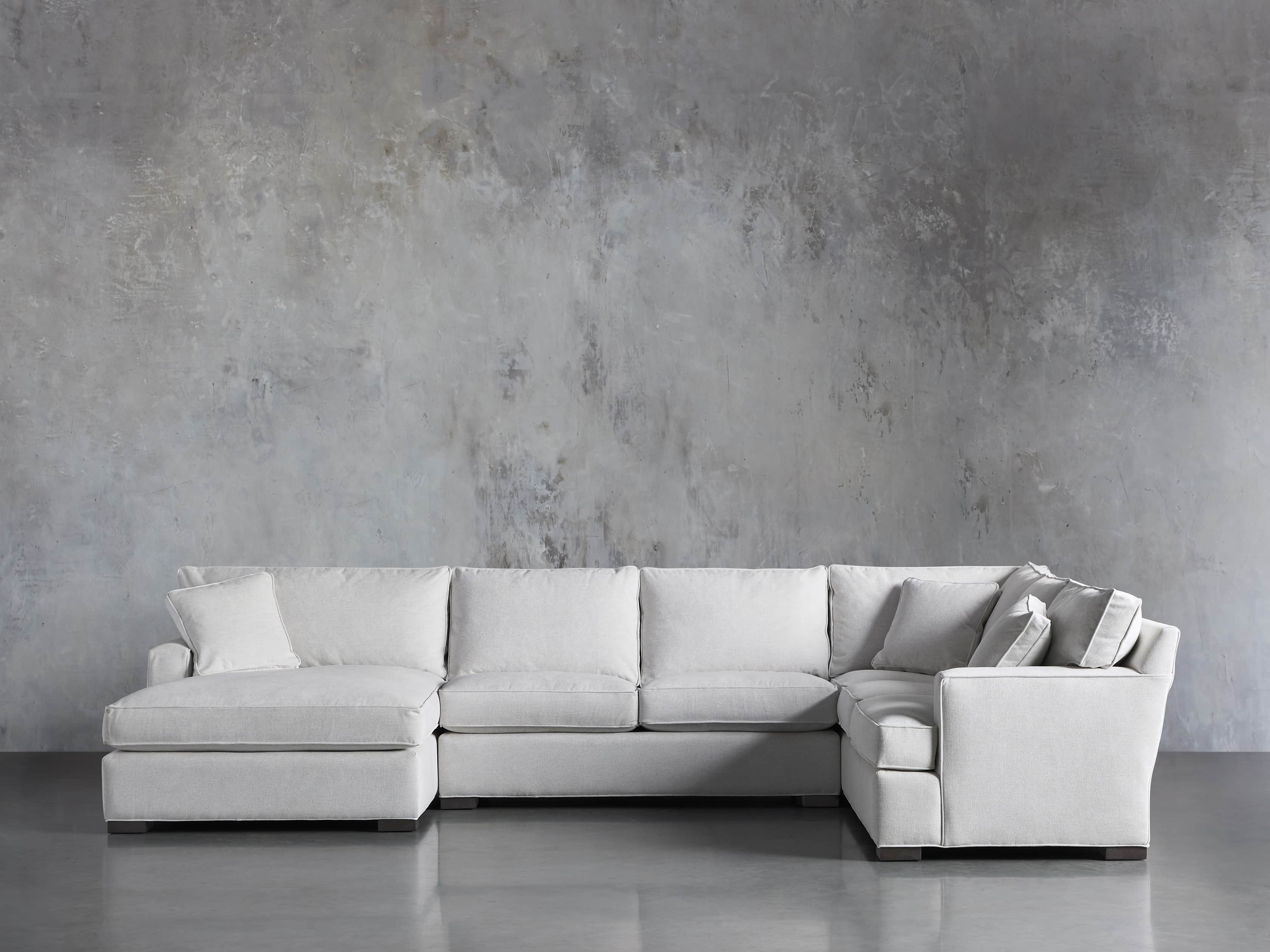 Dune Upholstered 150" Three Piece Right Arm Large Chaise Sectional in Vertual Snow, slide 1 of 6