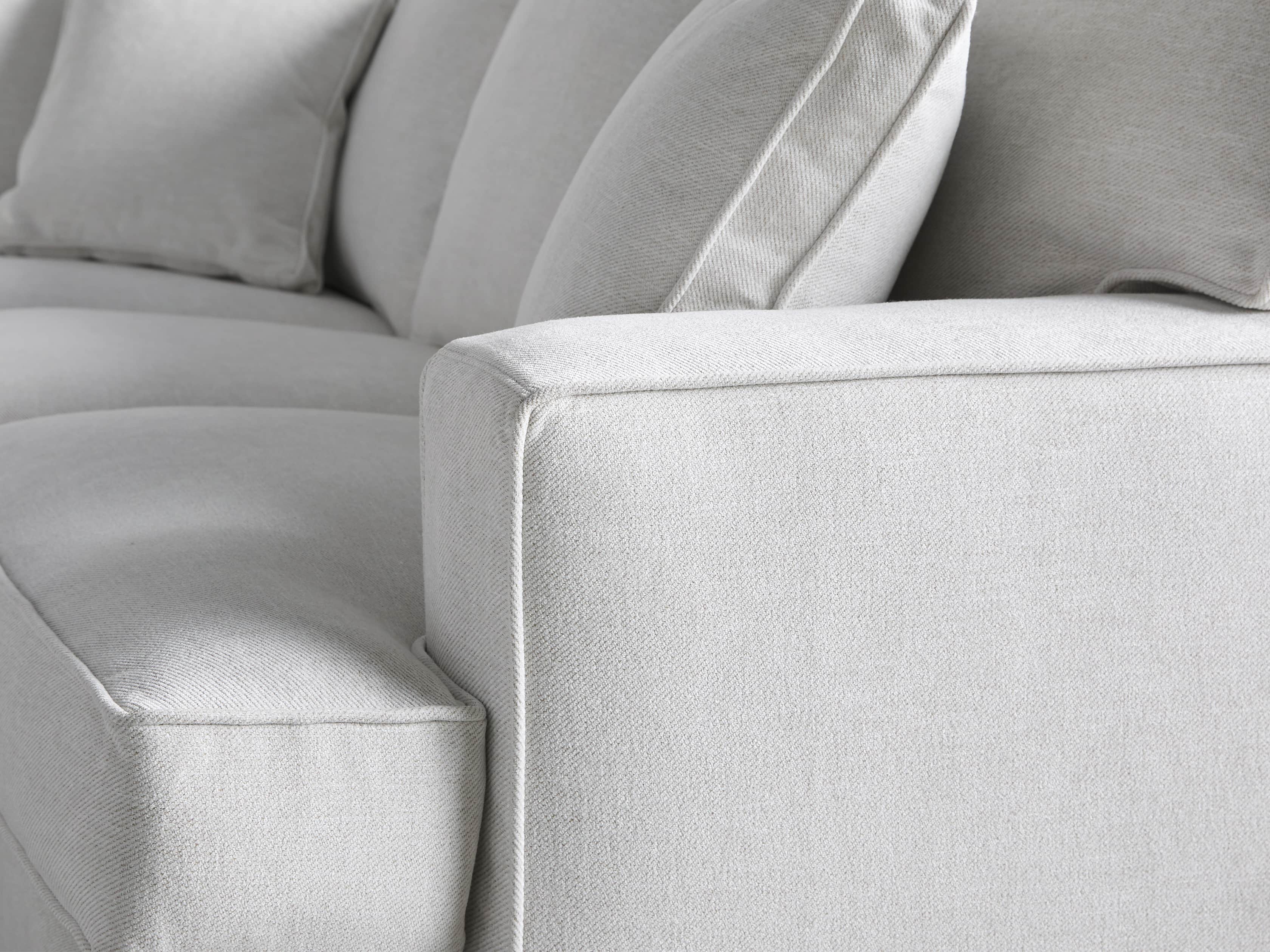 Dune Upholstered 150" Three Piece Right Arm Large Chaise Sectional in Vertual Snow, slide 5 of 6