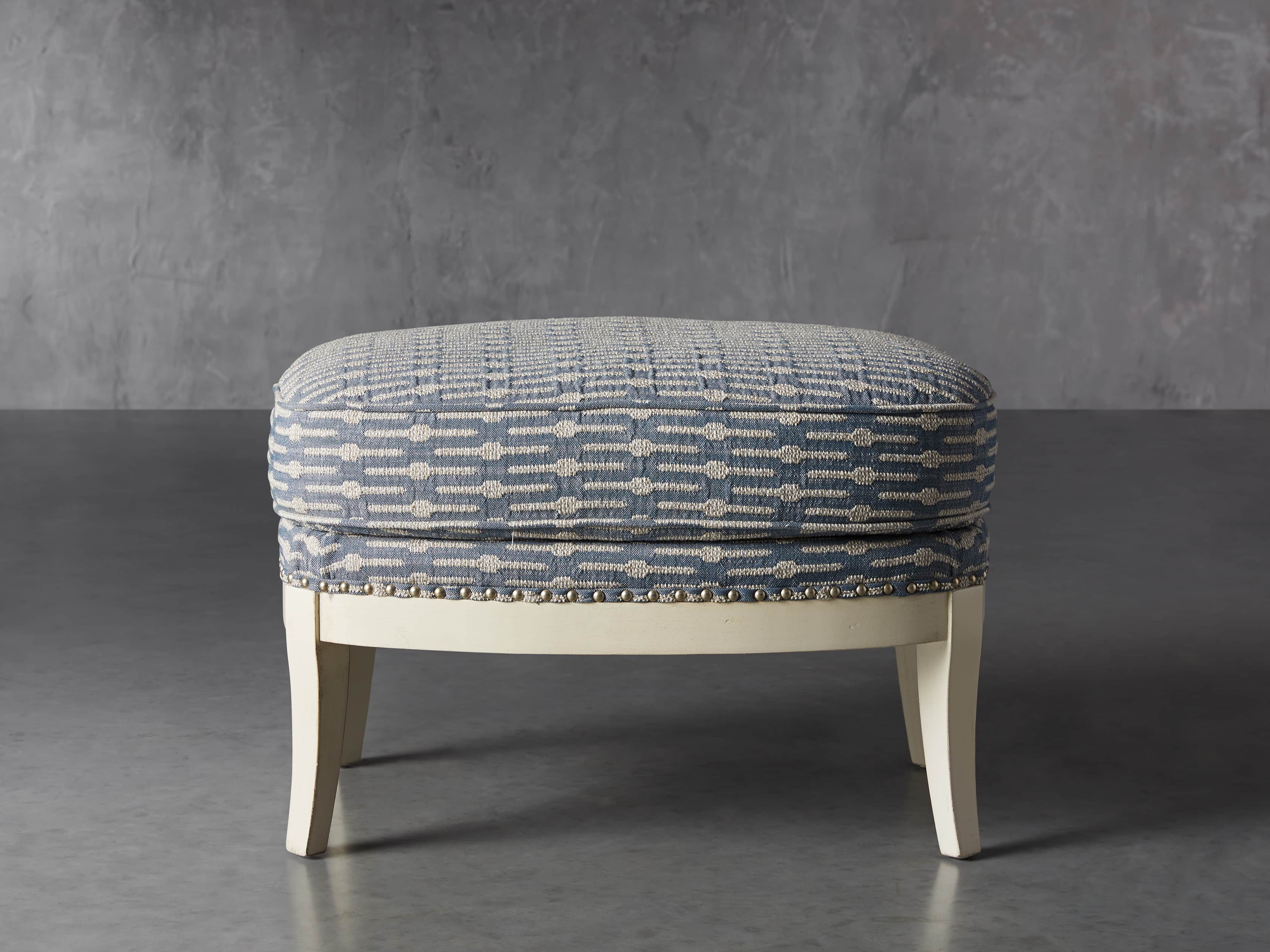 Portsmouth Upholstered 29" Ottoman in Dusty Blue Geo, slide 1 of 7