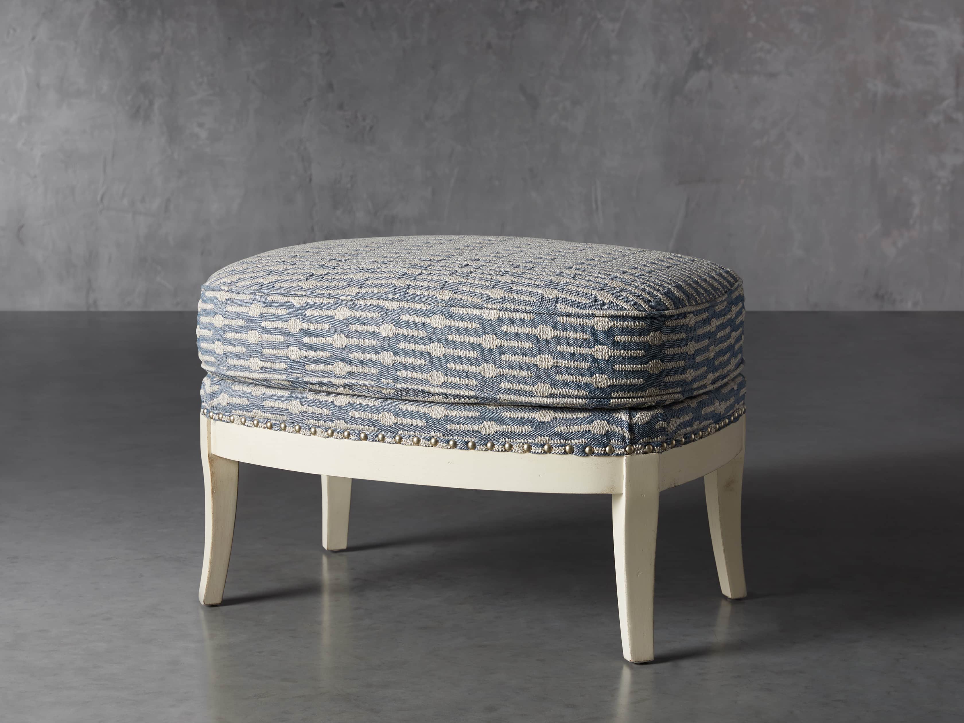 Portsmouth Upholstered 29" Ottoman in Dusty Blue Geo, slide 2 of 7