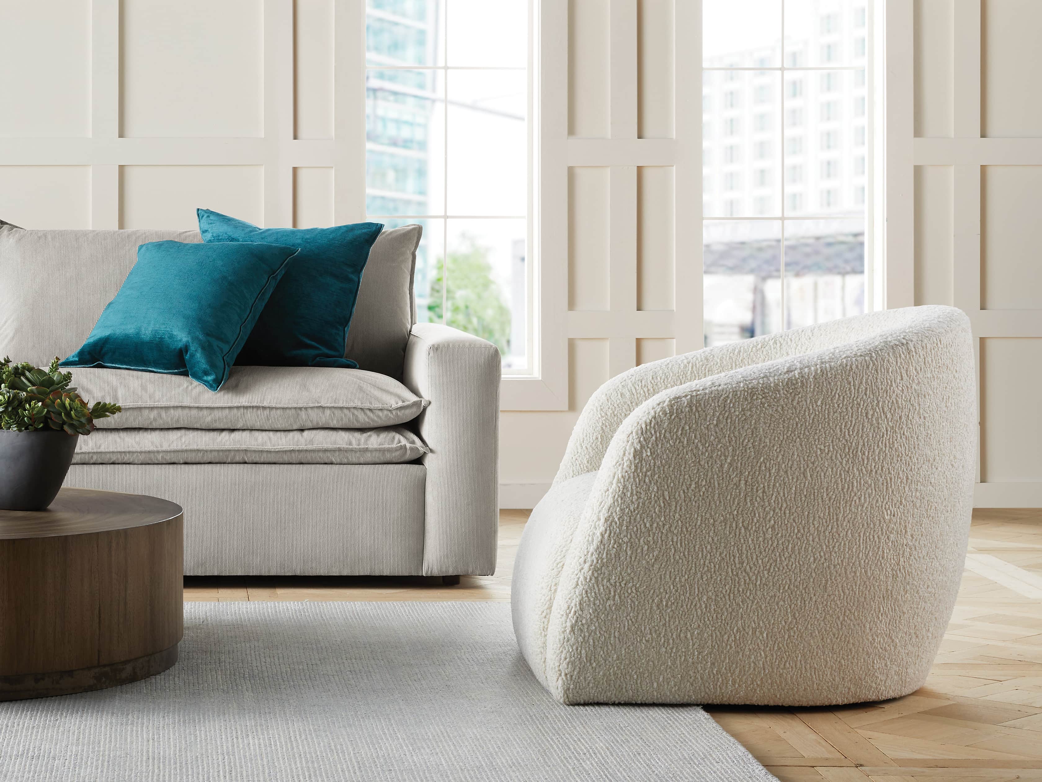 Merrill Upholstered 31" Swivel Chair in Cuddle Natural, slide 10 of 12