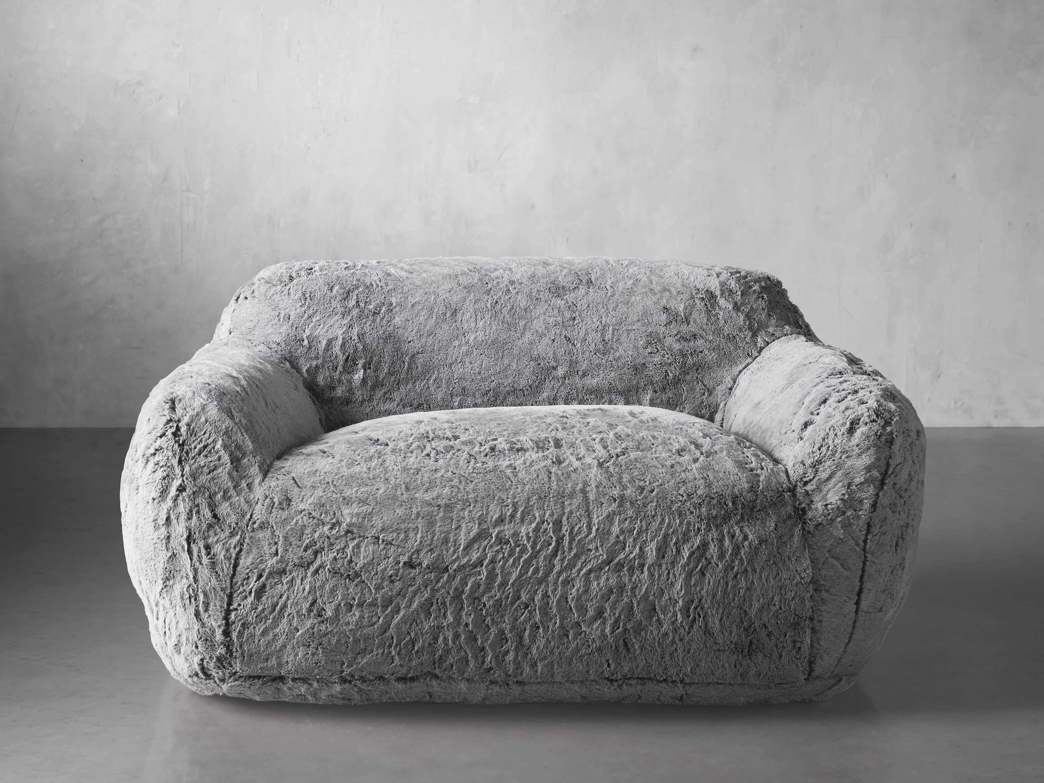 Snugg Faux Fur 60" Loveseat in Grizzly Grey, slide 1 of 7