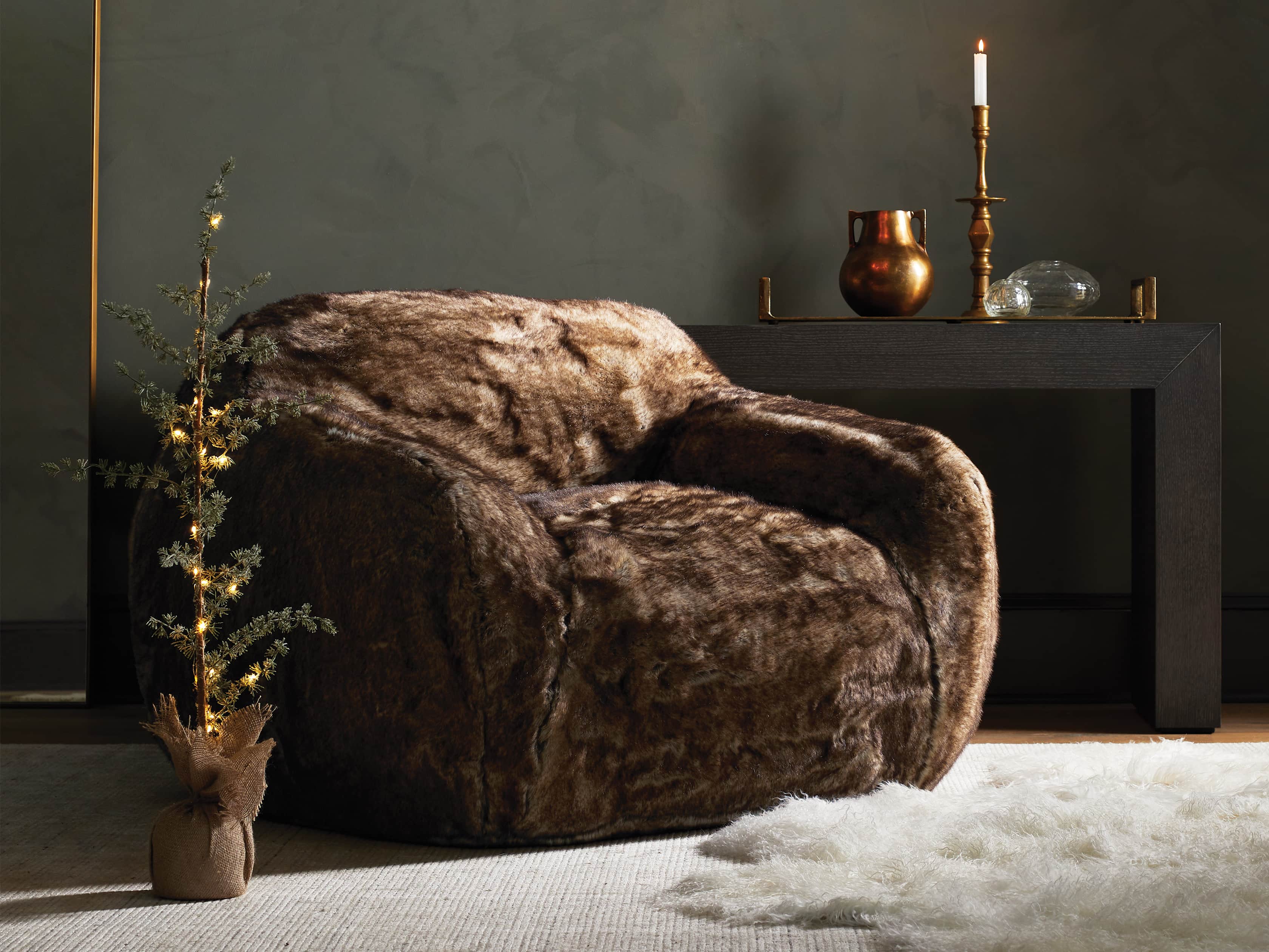 brown faux fur chair