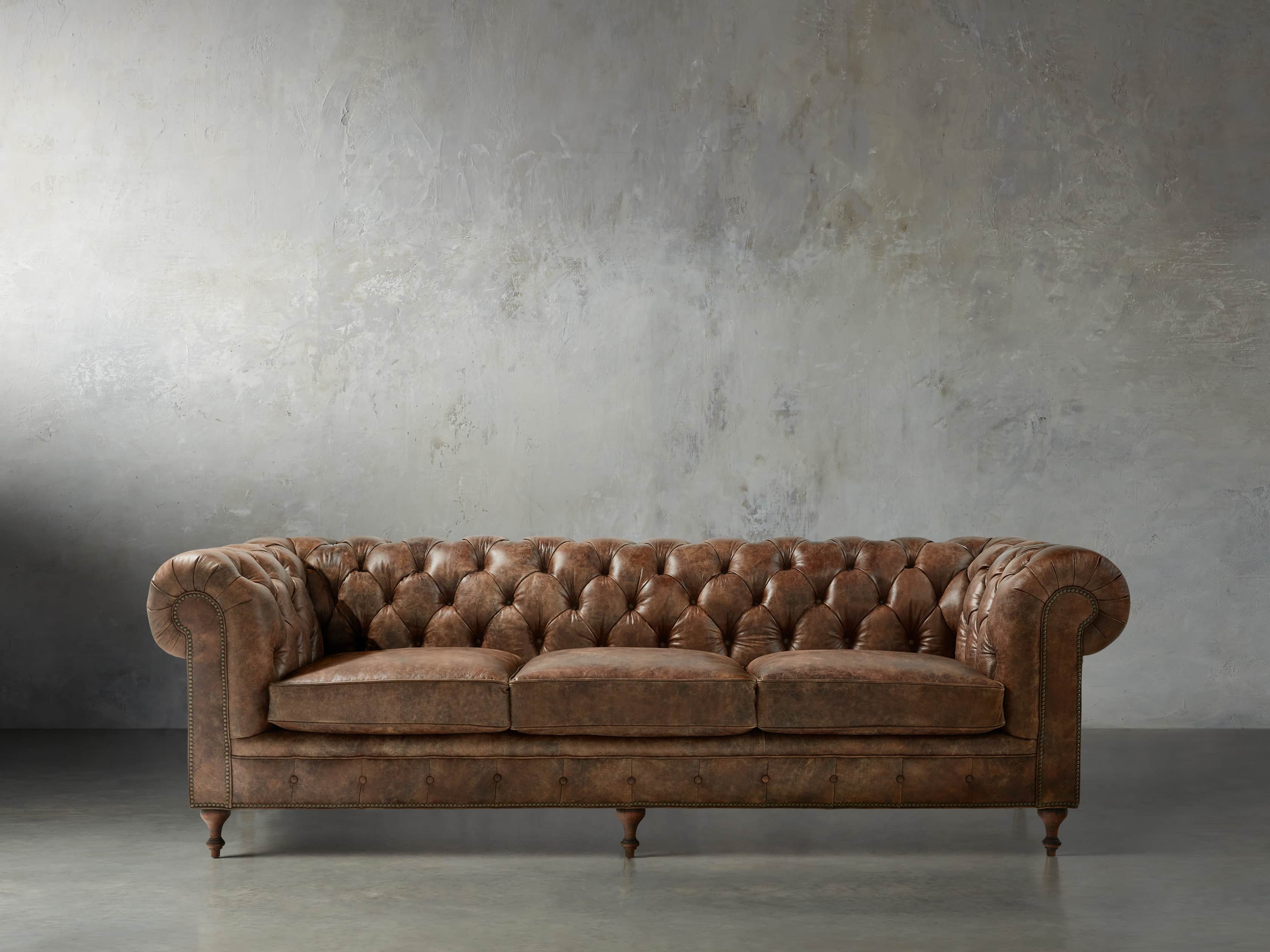 Wes Leather Sofa Arhaus, Distressed Brown Leather Sectional Sofa
