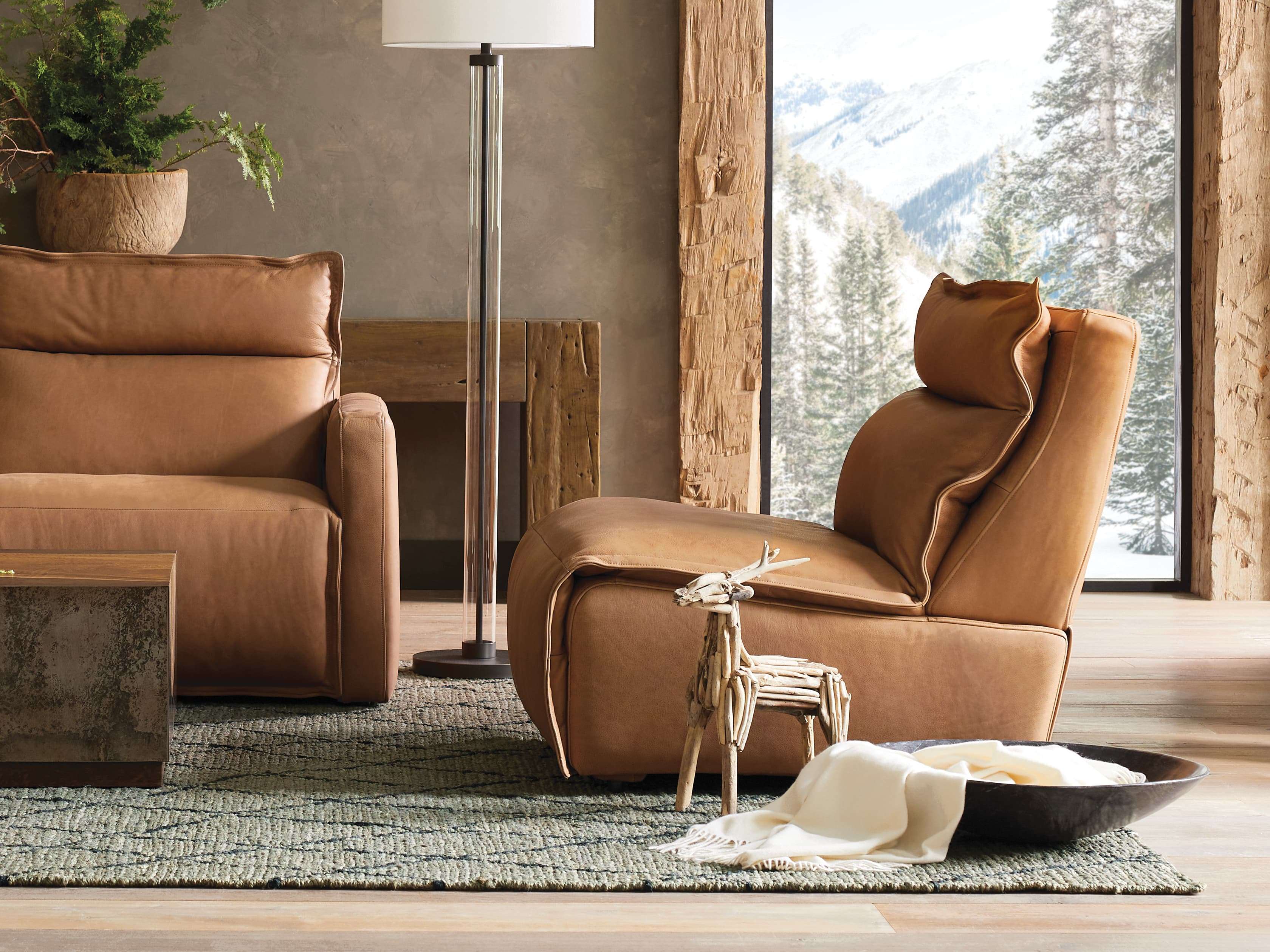 Rowland Leather High-Back Armless Motion Recliner in Natural | Arhaus
