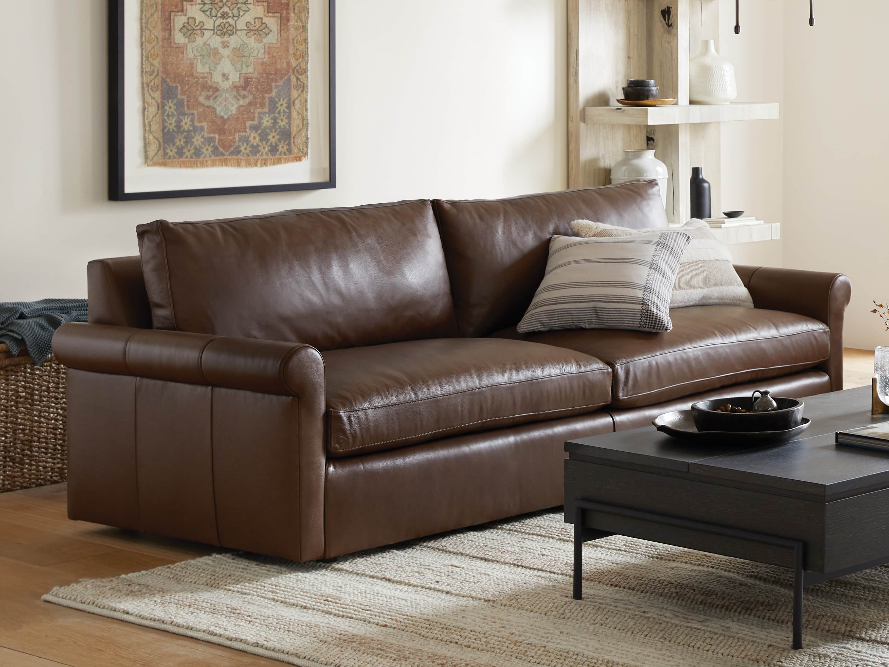 Kipton Leather Rolled Arm Sofa | Arhaus