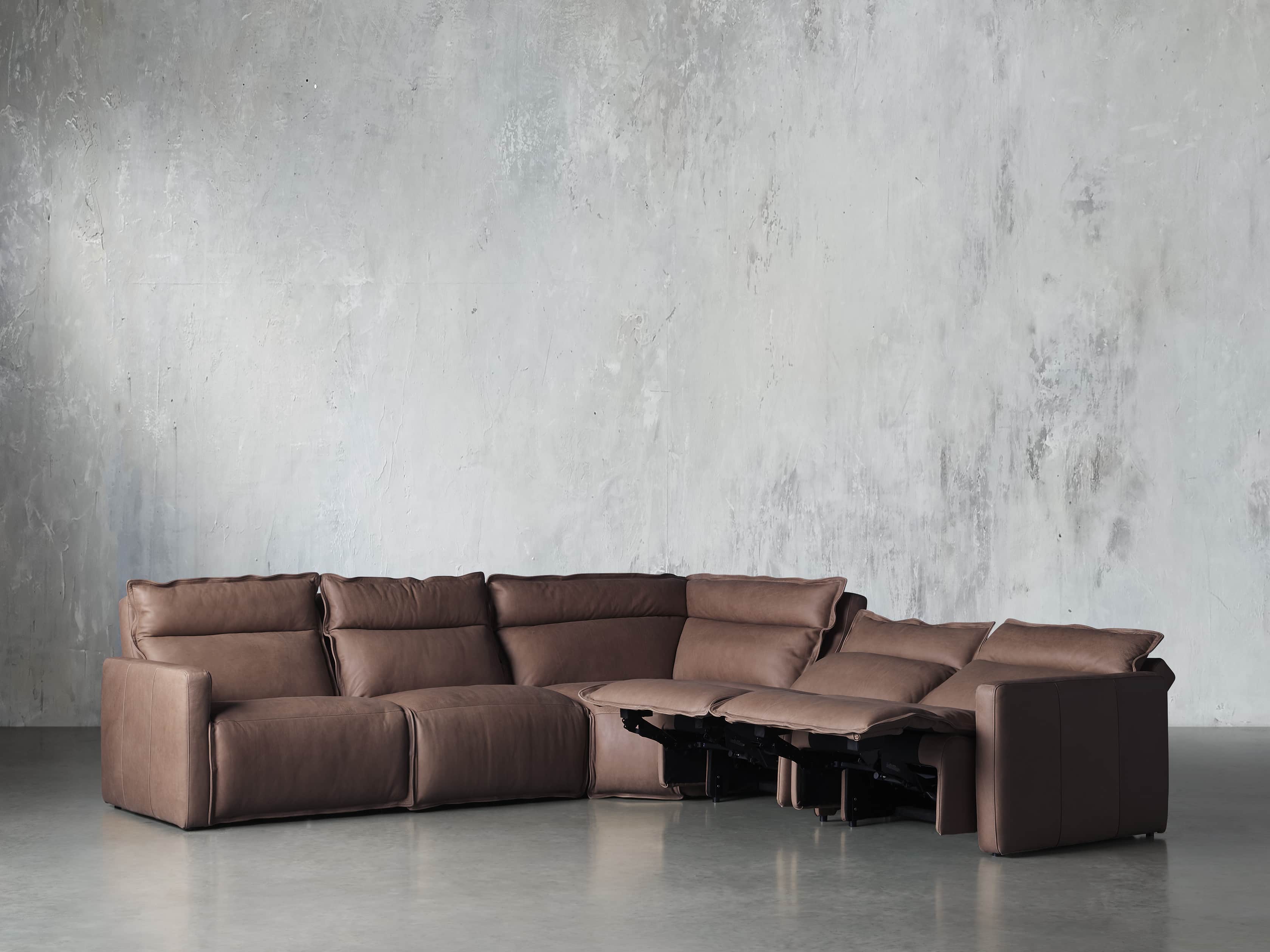 Rowland Leather Five Piece Sectional in Burnham Chocolate, slide 4 of 8