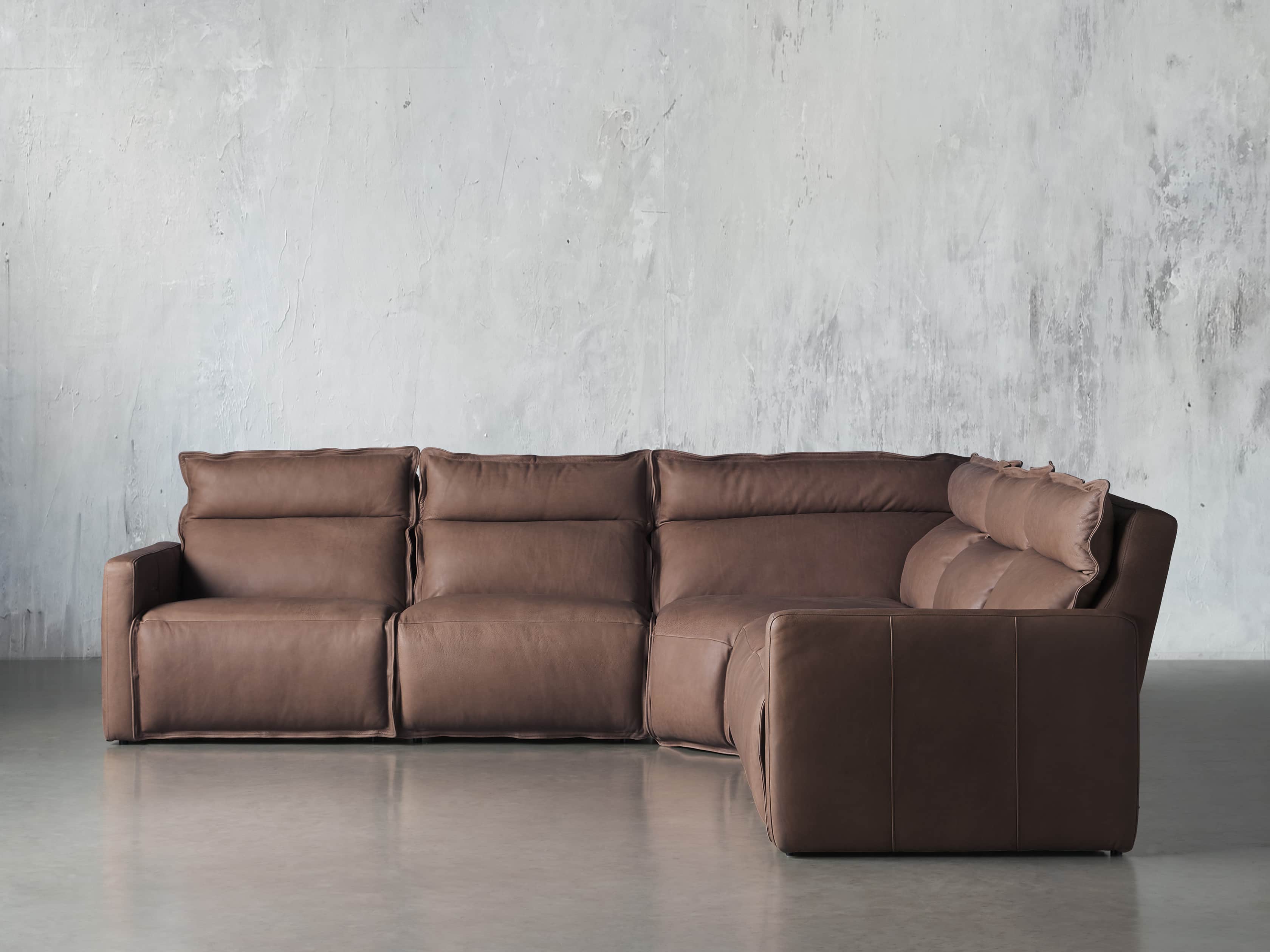Rowland Leather Five Piece Sectional in Burnham Chocolate, slide 1 of 8