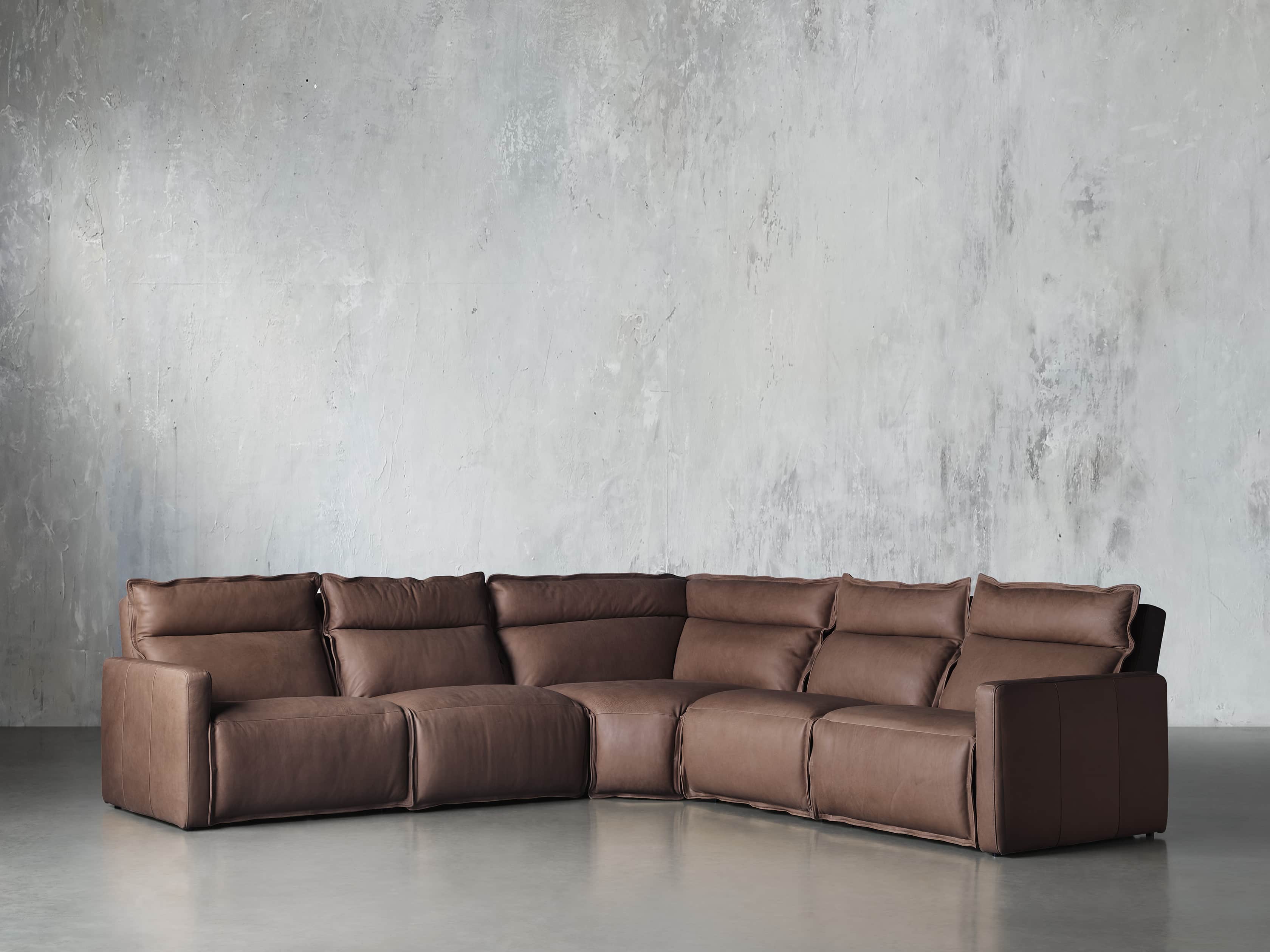 Rowland Leather Five Piece Sectional in Burnham Chocolate, slide 2 of 8