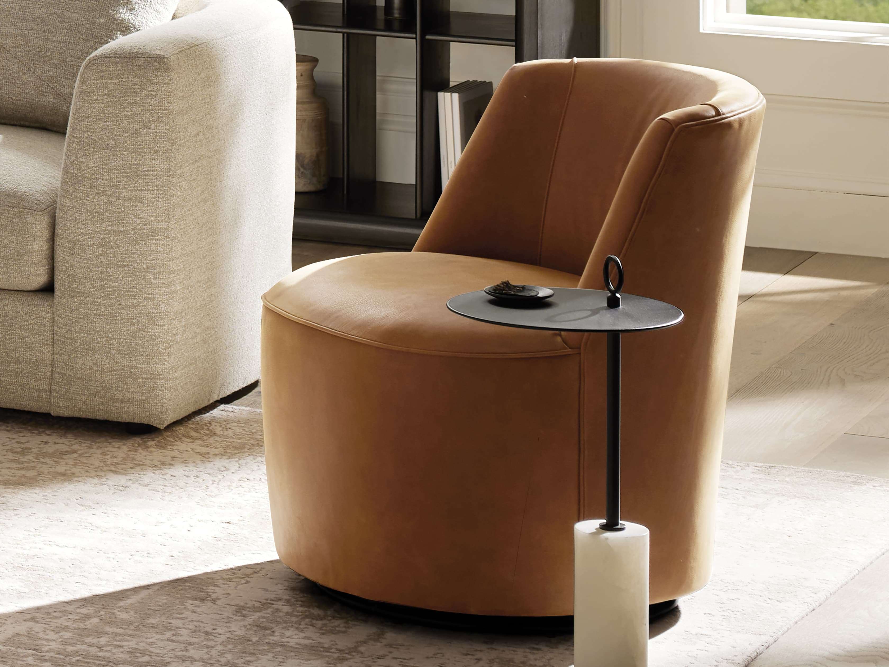 Arhaus leather 2025 swivel chair