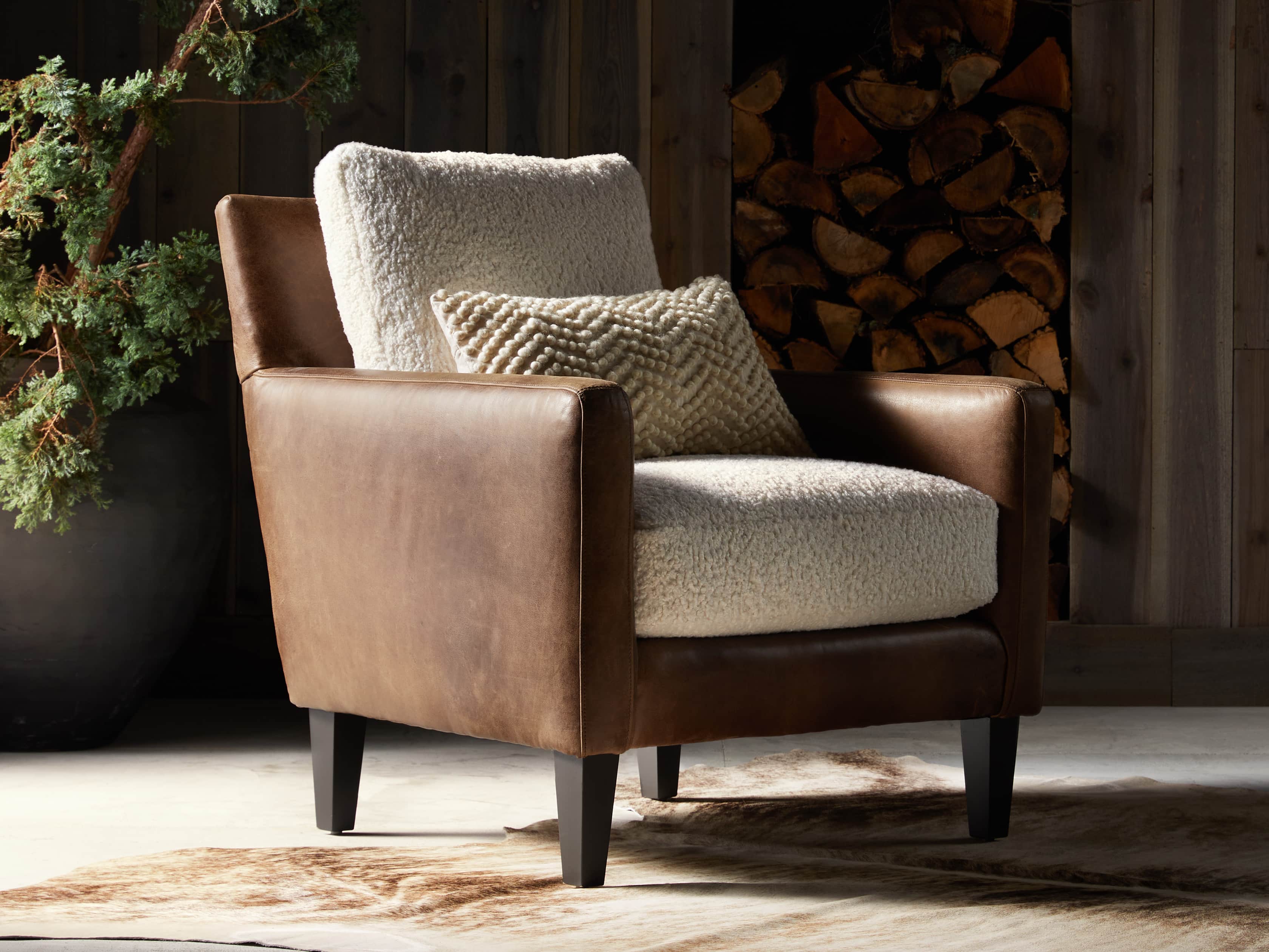 Kenley Leather 33" Chair in Welsh Rum and Cuddle Natural, slide 1 of 8