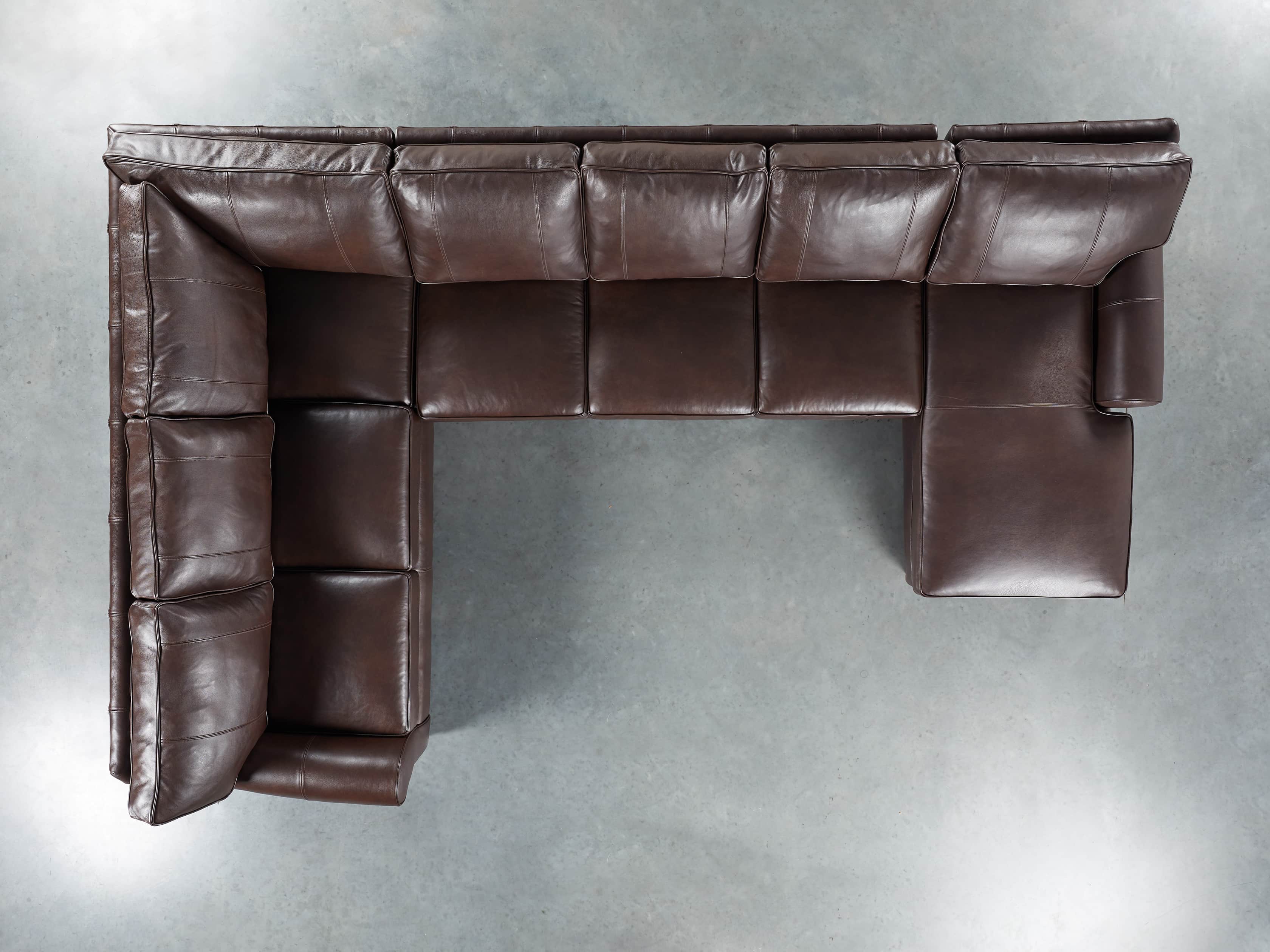 Brentwood Leather Reverse Three Piece Sectional With 3 Seat Sofa in Analina Cocoa, slide 3 of 5