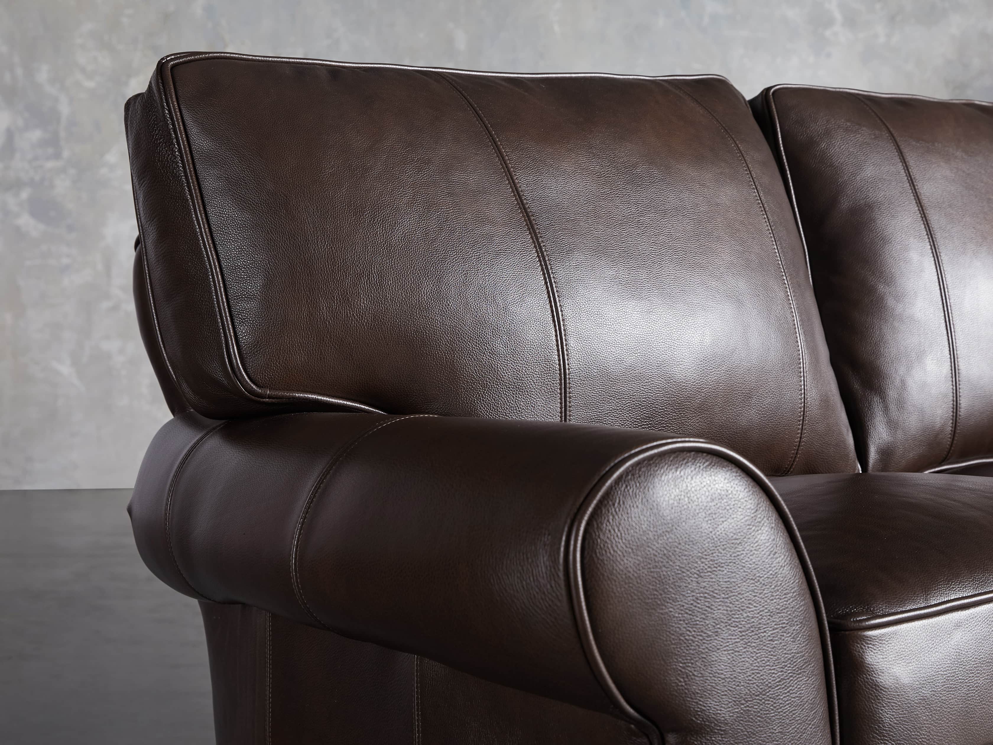 Brentwood Leather Reverse Three Piece Sectional With 3 Seat Sofa in Analina Cocoa, slide 4 of 5