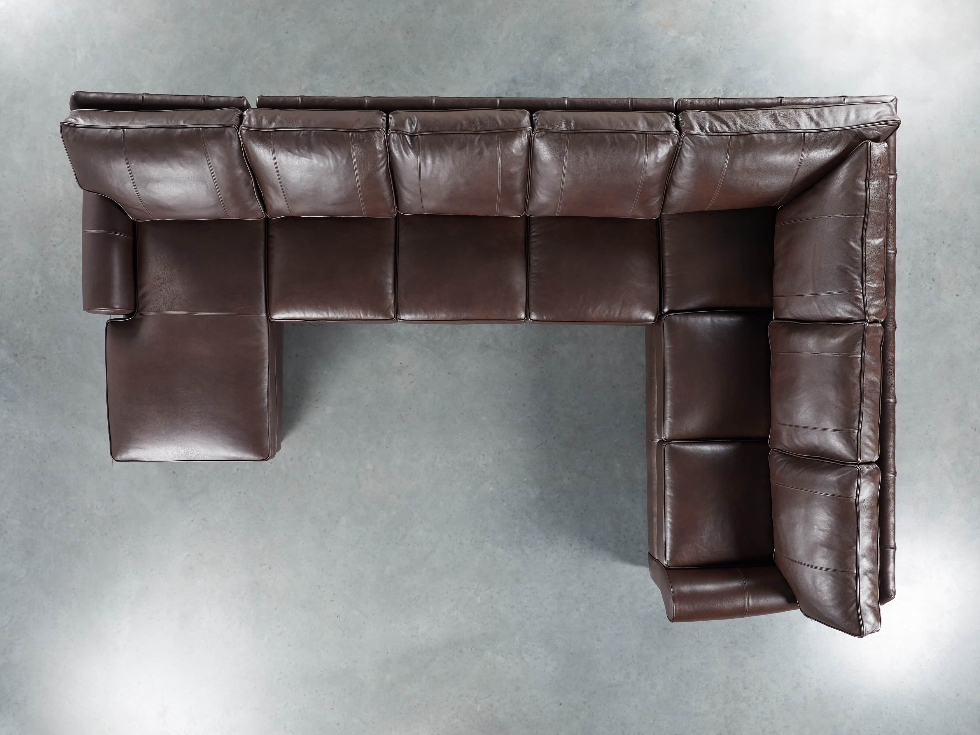 Brentwood Leather Three Piece Sectional With 3 Seat Sofa in Analina Cocoa, slide 4 of 6