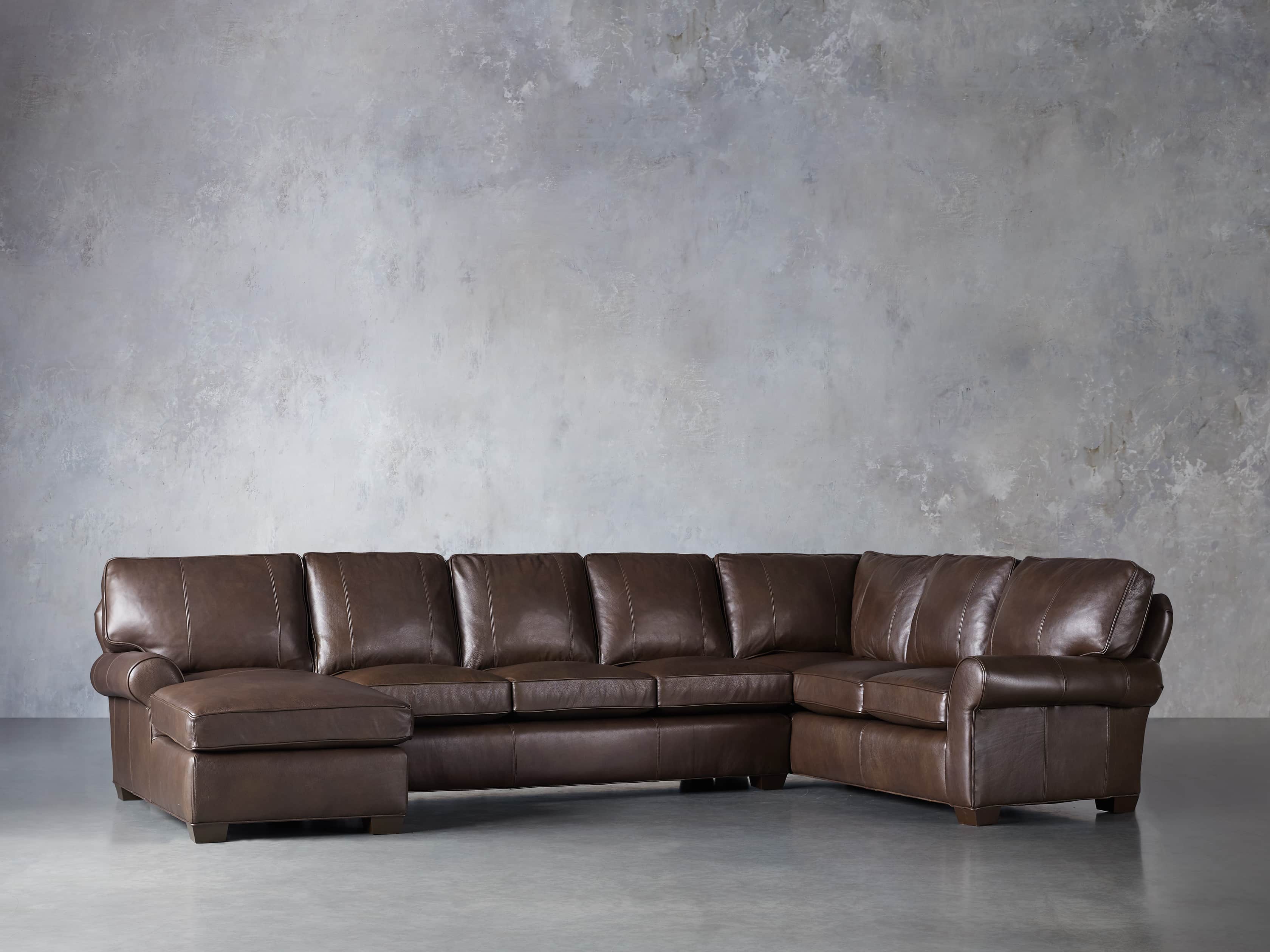 Brentwood Leather Three Piece Sectional With 3 Seat Sofa in Analina Cocoa, slide 3 of 6