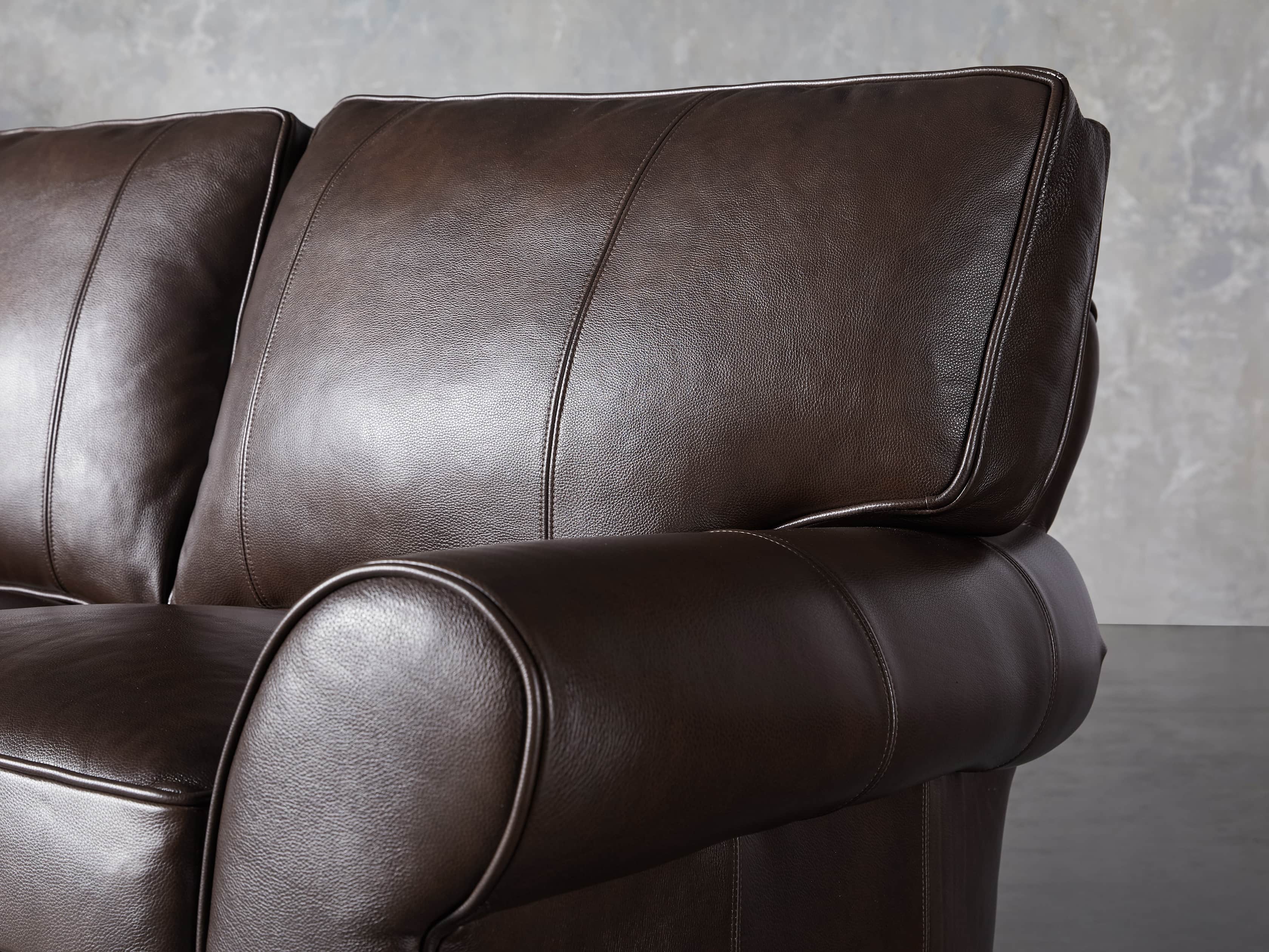 Brentwood Leather Three Piece Sectional With 3 Seat Sofa in Analina Cocoa, slide 5 of 6