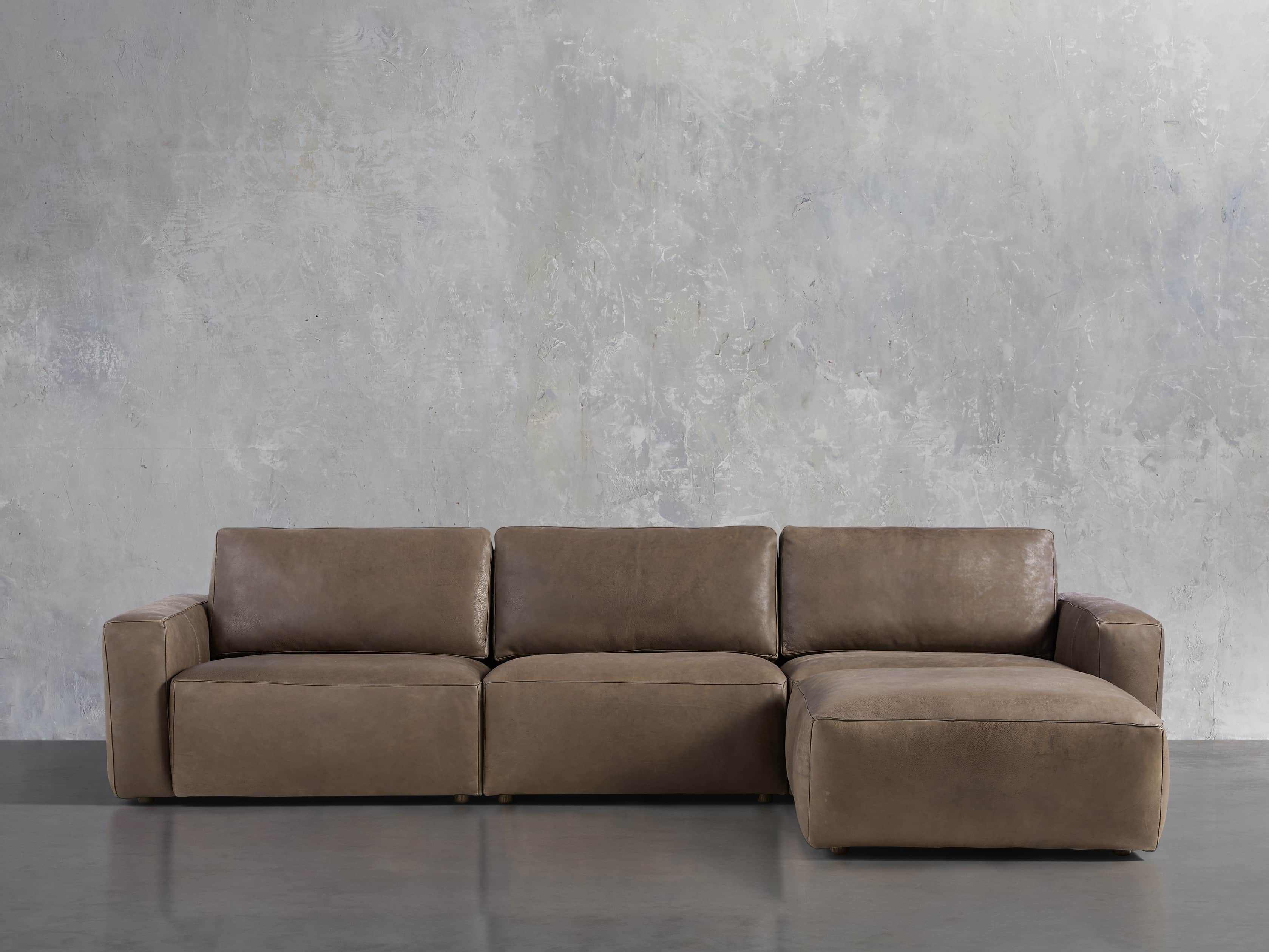 Innsbruck Leather Four Piece Sofa Sectional with Ottoman in Burnham Chocolate, slide 1 of 4