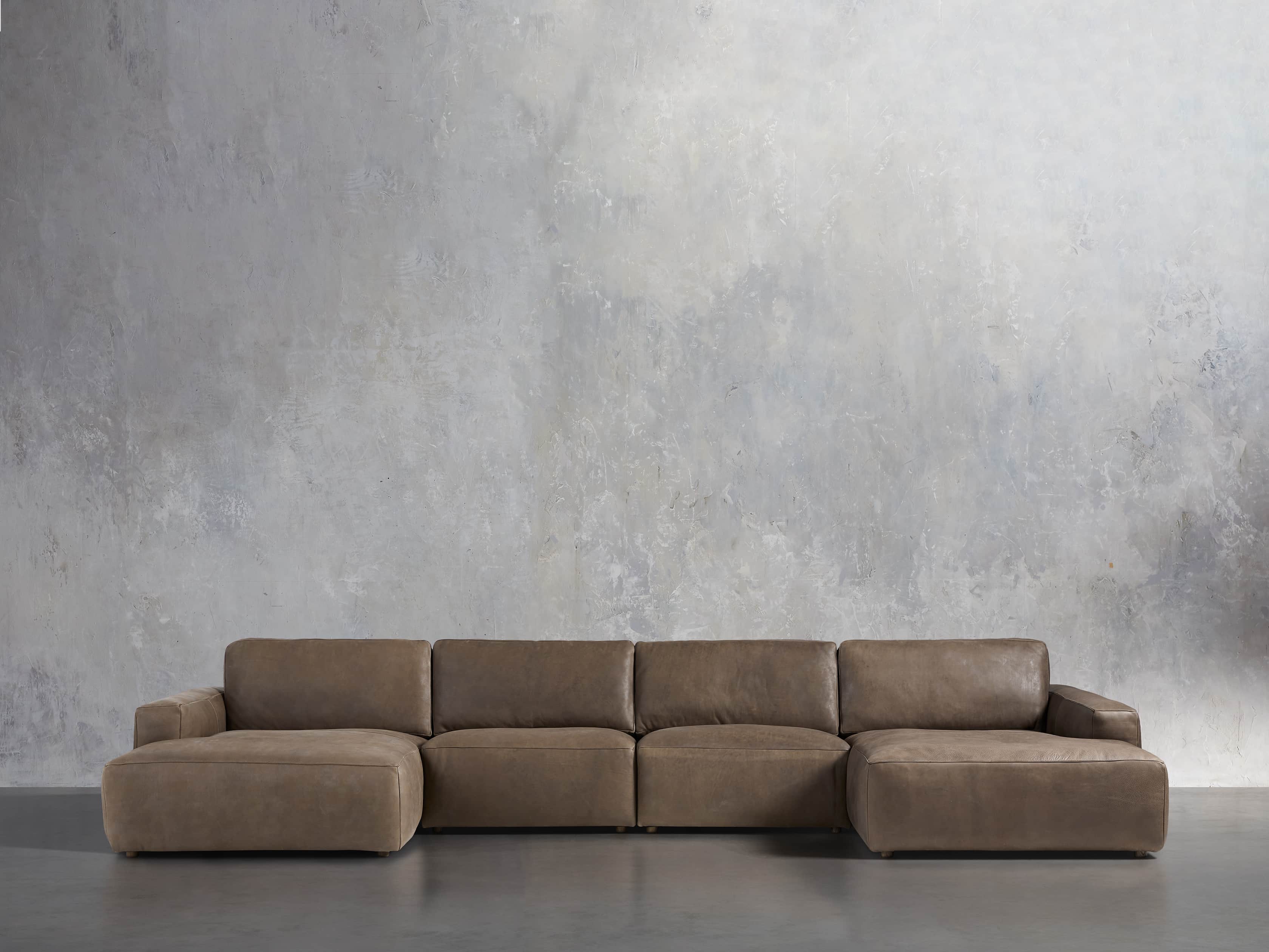 Innsbruck Leather Four Piece Double Chaise Sectional in Burnham Chocolate, slide 1 of 4