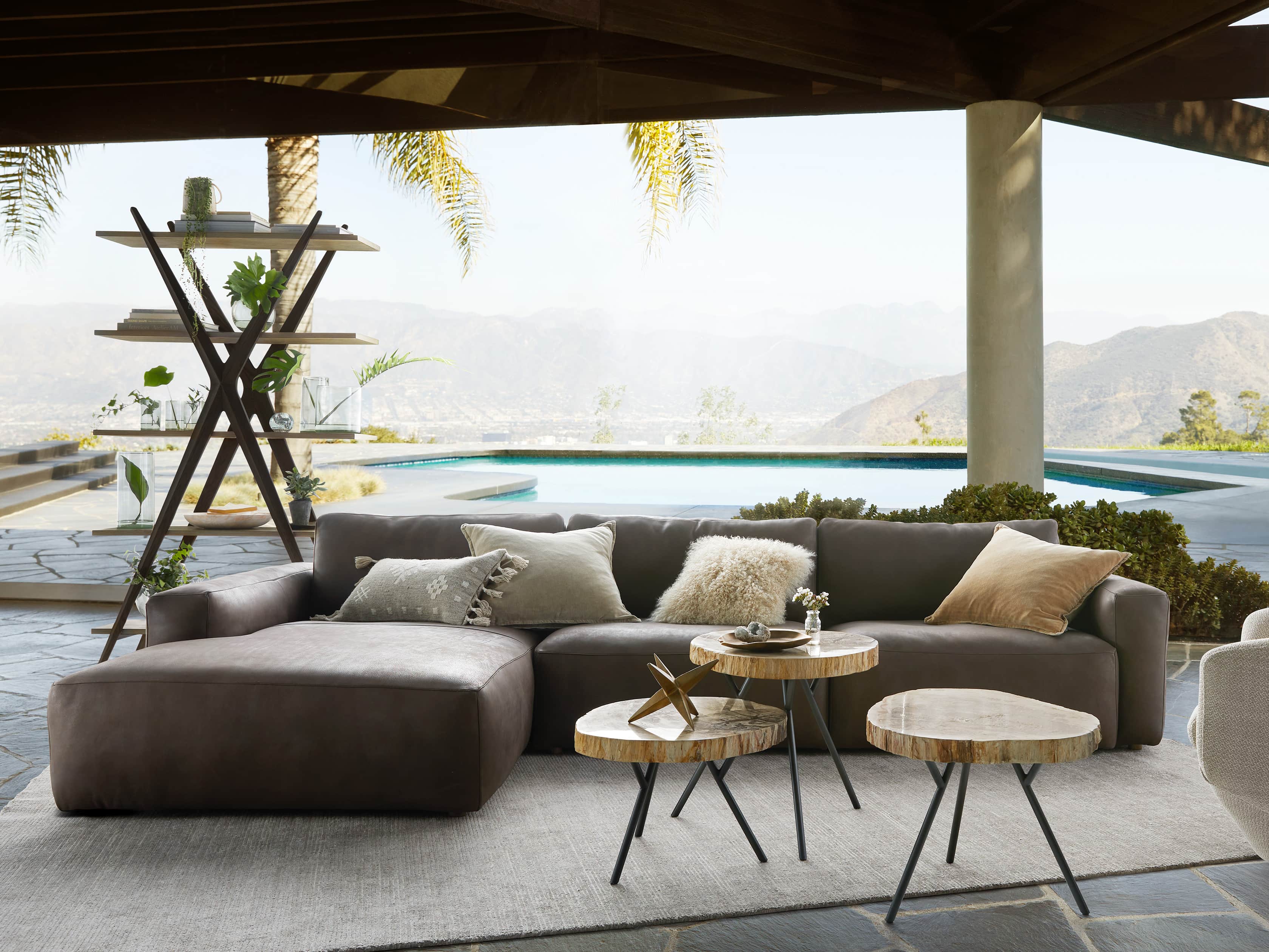 Innsbruck Leather Two Piece Left Arm Chaise Sectional in Burnham Chocolate, slide 1 of 5