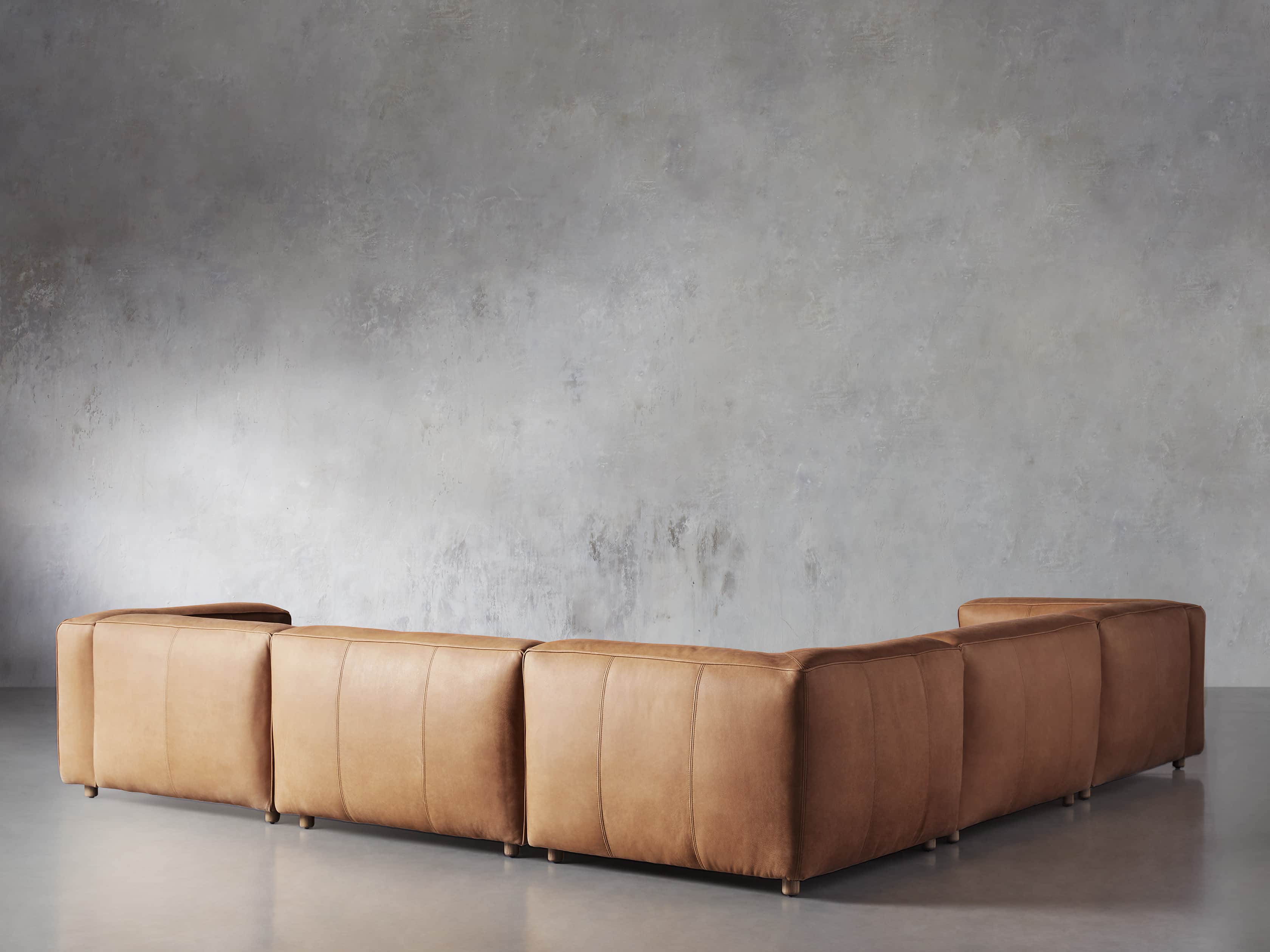 Madrone Leather 130" Five Piece Sectional in Burnham Camel, slide 4 of 7