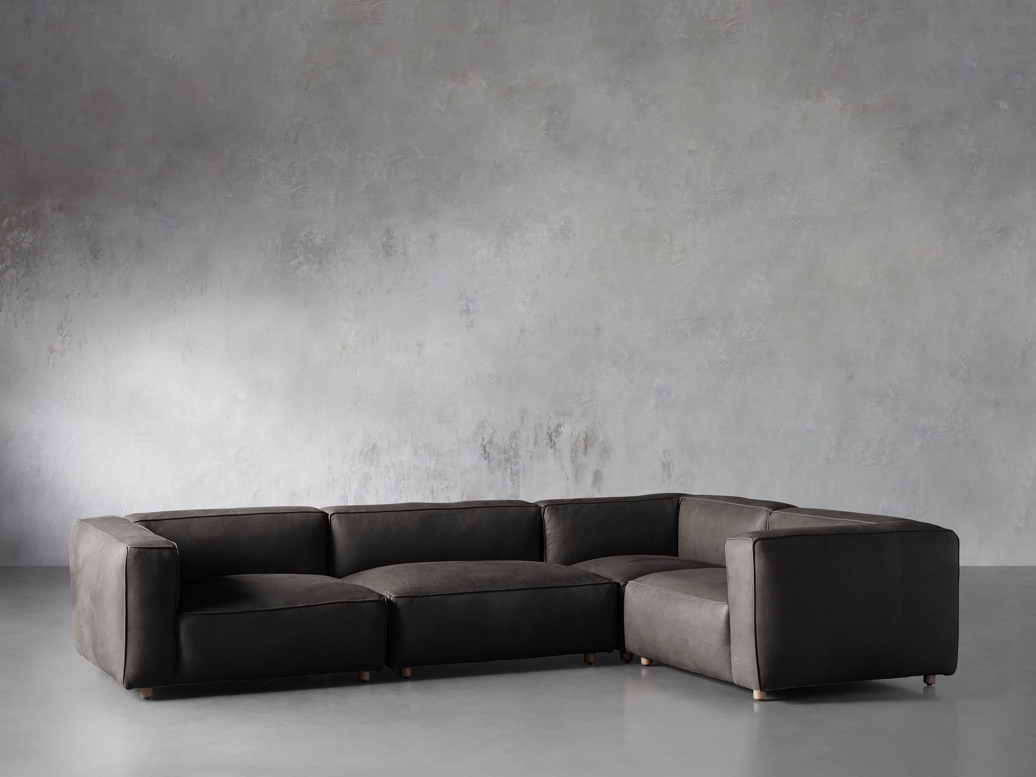 Madrone Leather Four Piece Left Arm Sectional in Burnham Graphite, slide 2 of 6