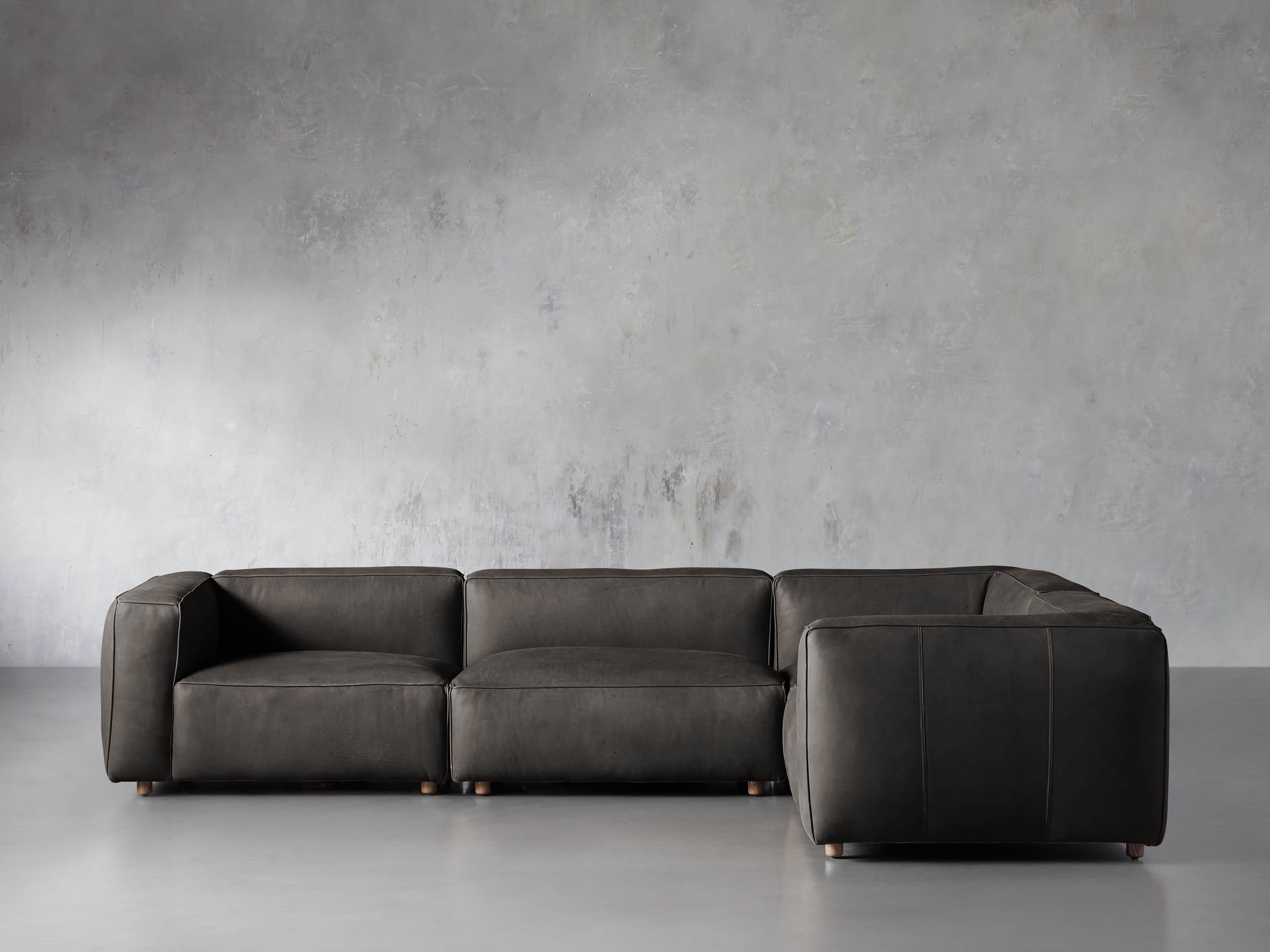 Madrone Leather Four Piece Left Arm Sectional in Burnham Graphite, slide 1 of 6