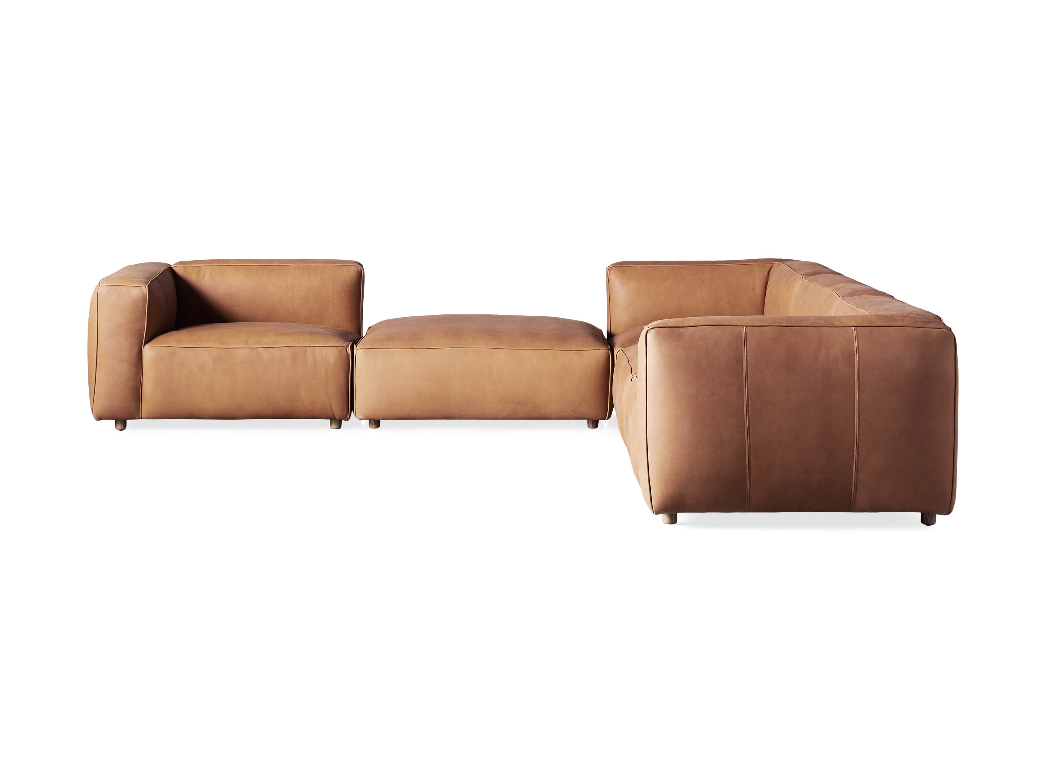 Madrone Leather Five Piece Left Arm Sectional with Ottoman in Burnham Camel, slide 6 of 6