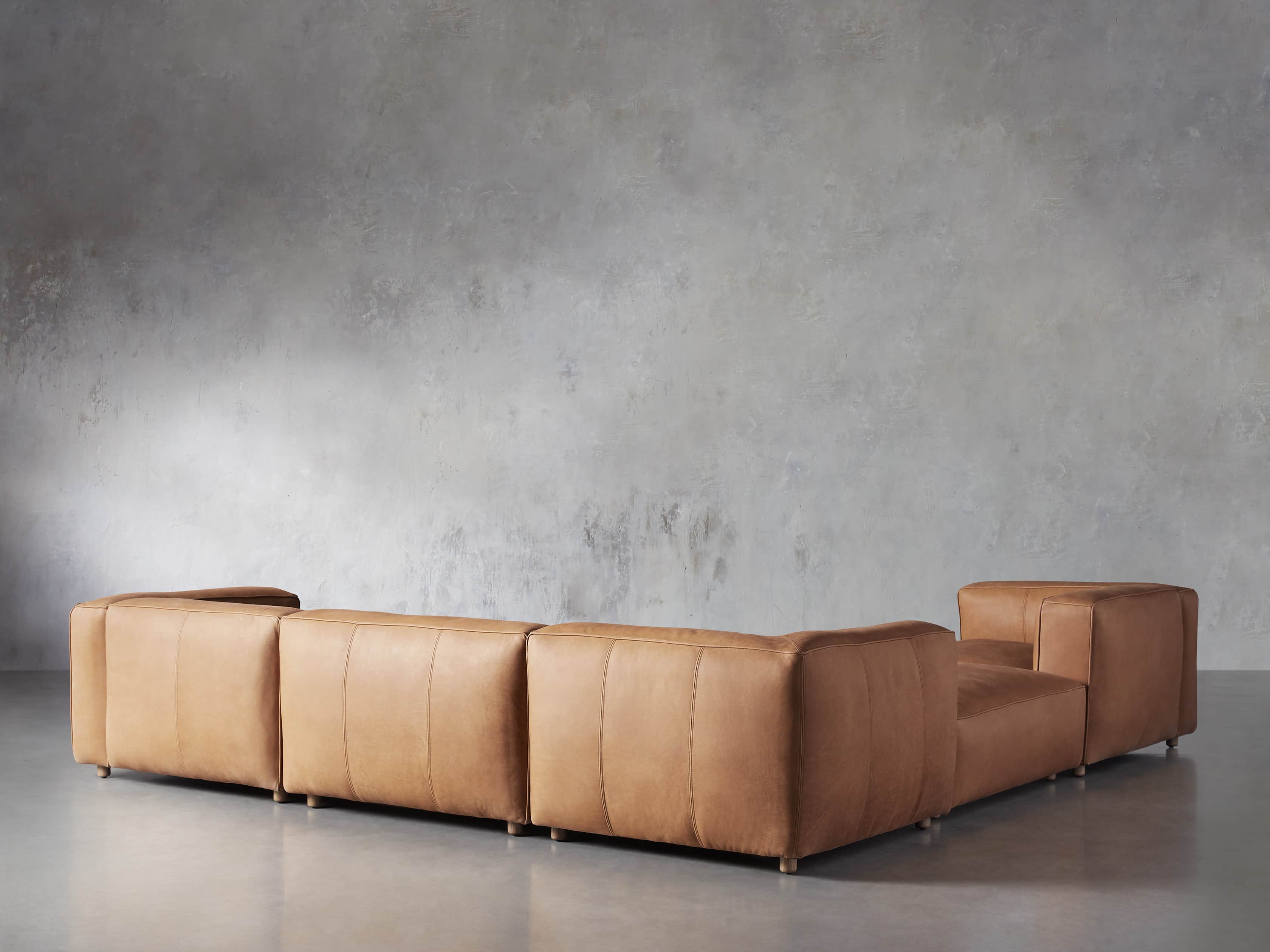 Madrone Leather Five Piece Left Arm Sectional with Ottoman in Burnham Camel, slide 3 of 6