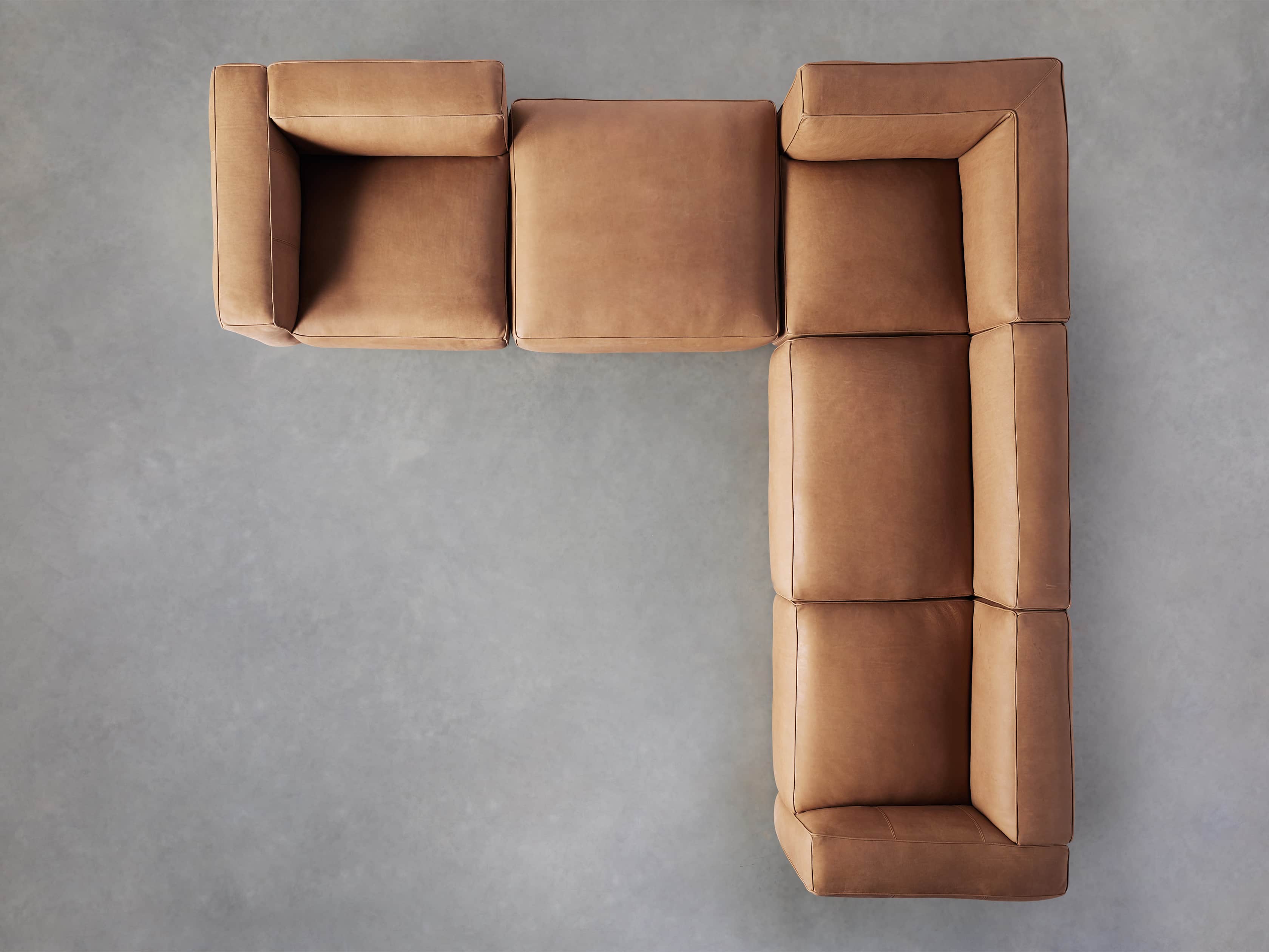 Madrone Leather Five Piece Left Arm Sectional with Ottoman in Burnham Camel, slide 4 of 6