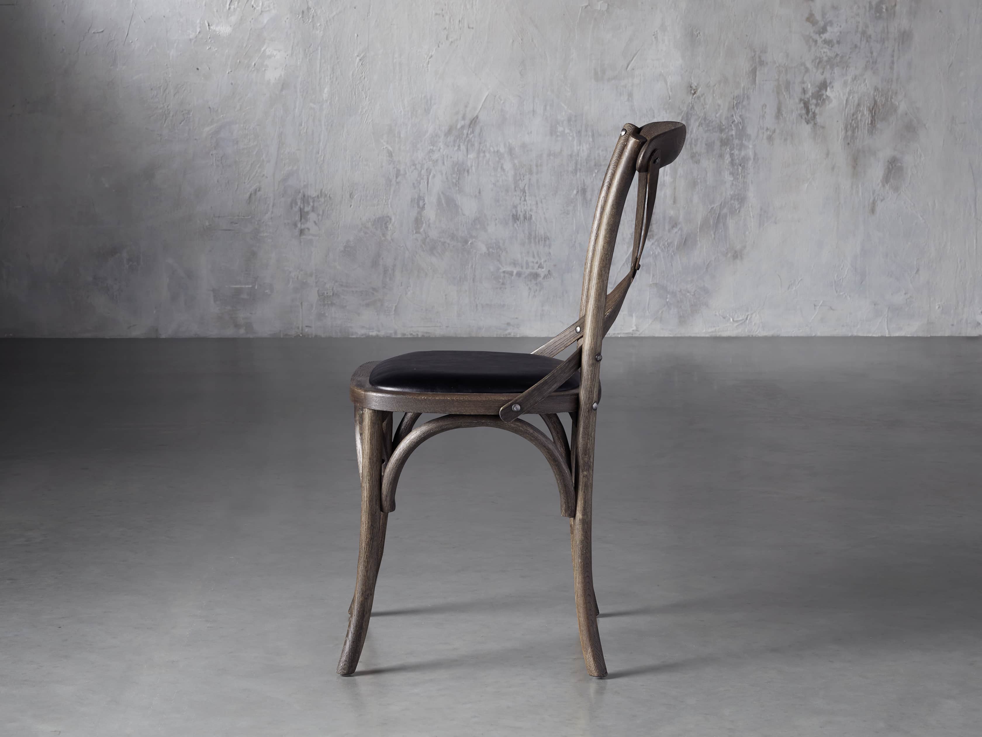 Cadence Dining Side Chair with Faux Black Leather Seat in Dark Brown, slide 3 of 8