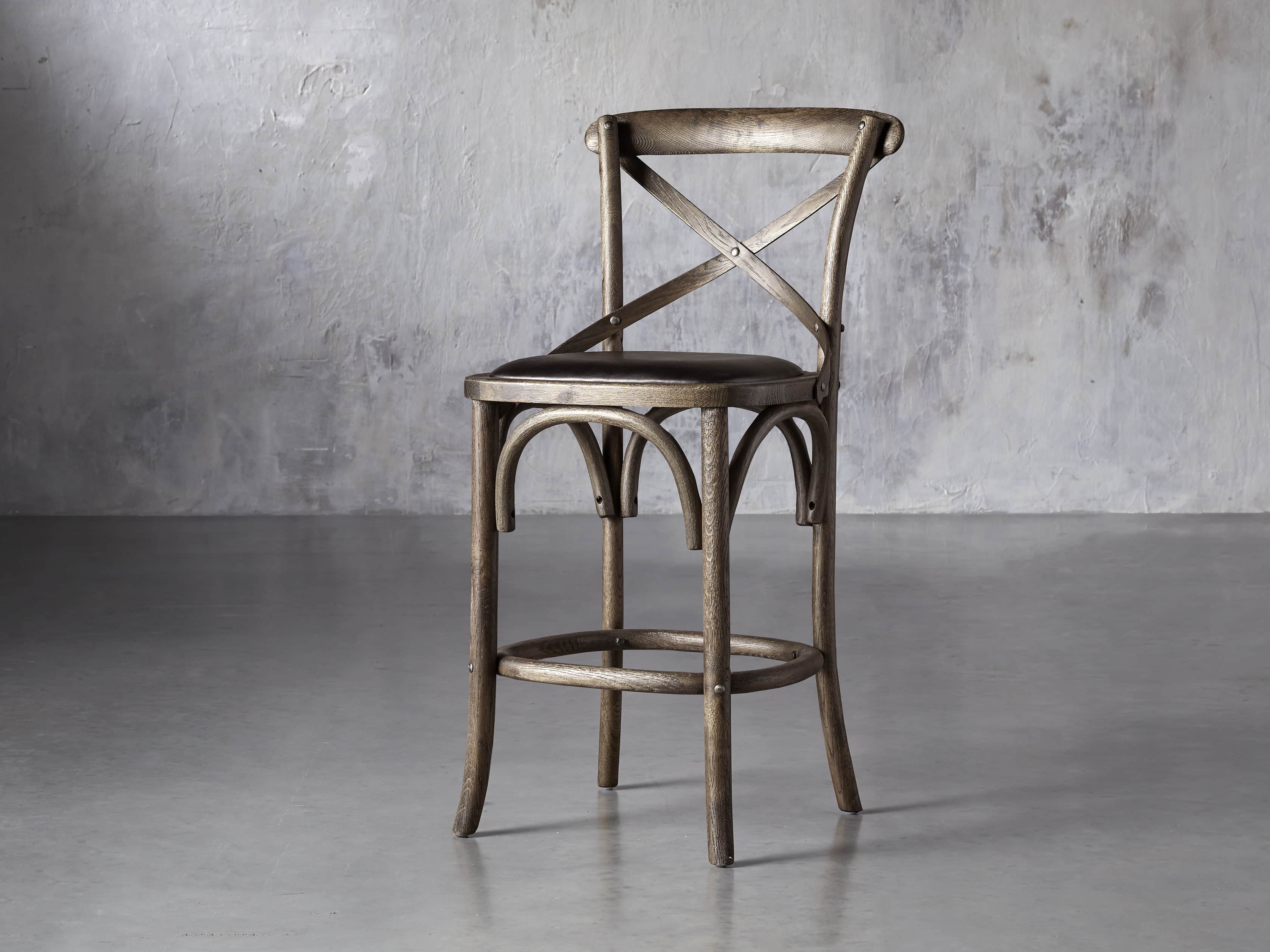 Cadence Counter Stool with Faux Black Leather Seat in Dark Brown, slide 2 of 8