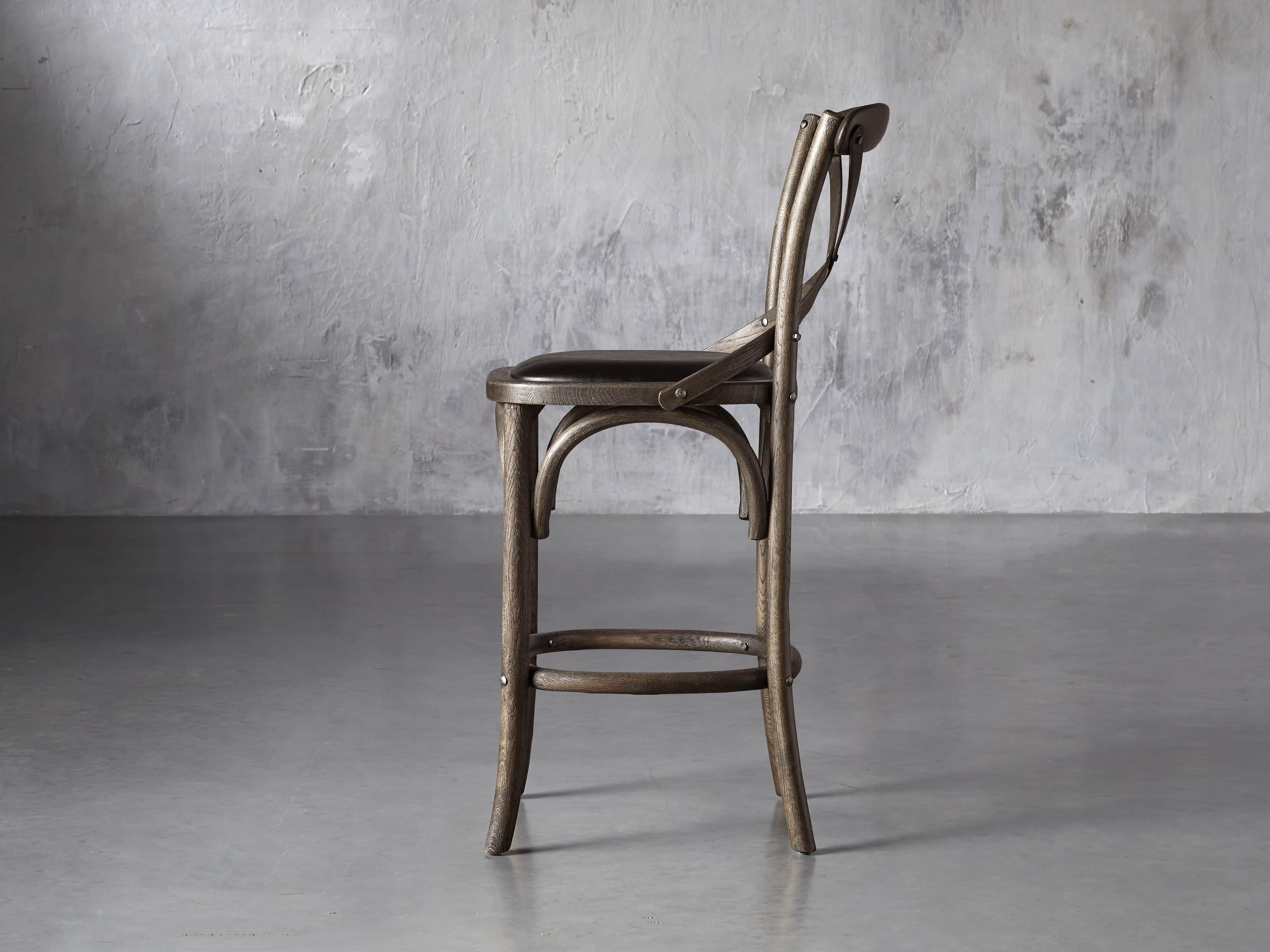 Cadence Counter Stool with Faux Black Leather Seat in Dark Brown, slide 3 of 8