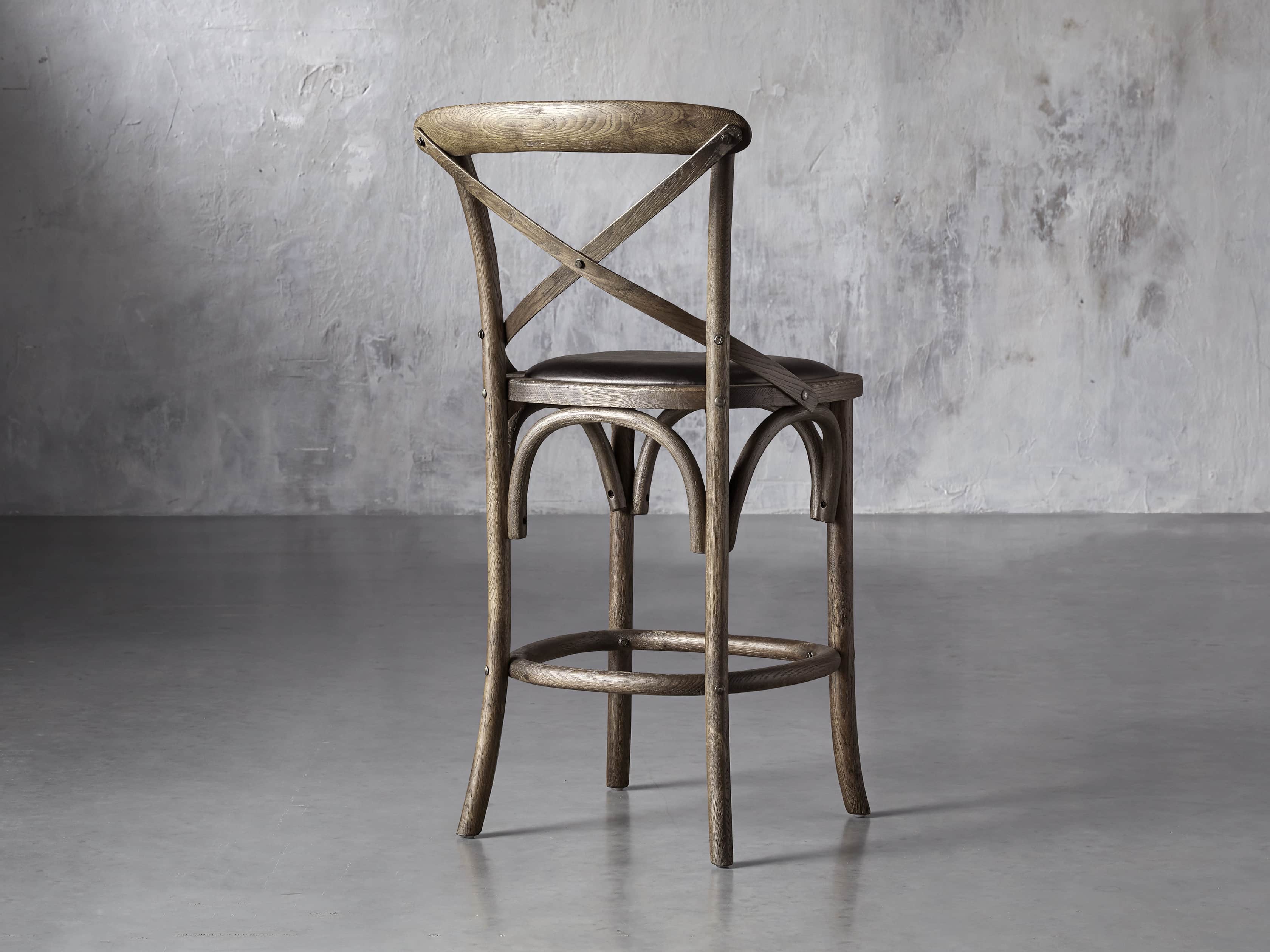 Cadence Counter Stool with Faux Black Leather Seat in Dark Brown, slide 4 of 8