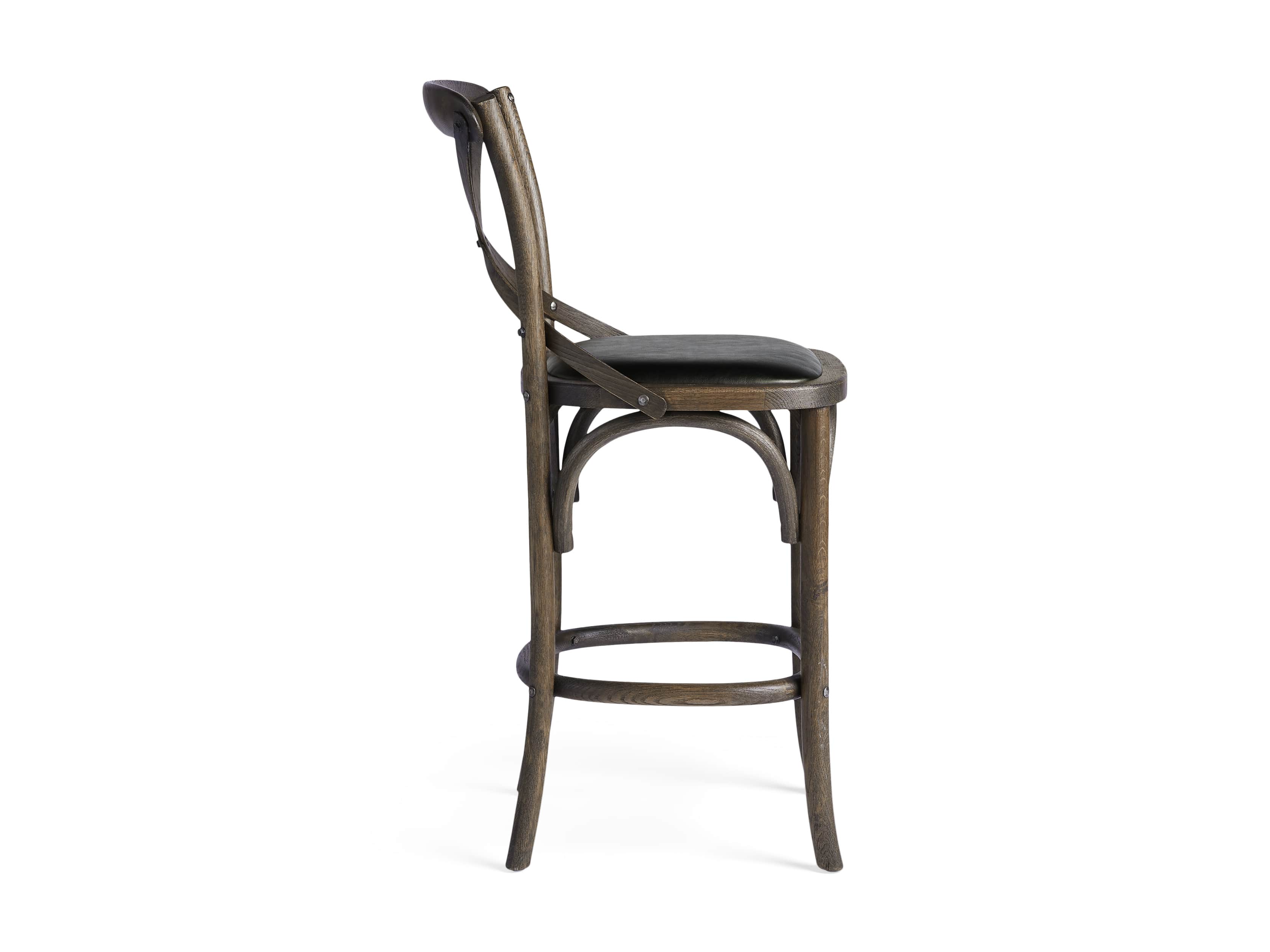 Cadence Counter Stool with Faux Black Leather Seat in Dark Brown, slide 8 of 8