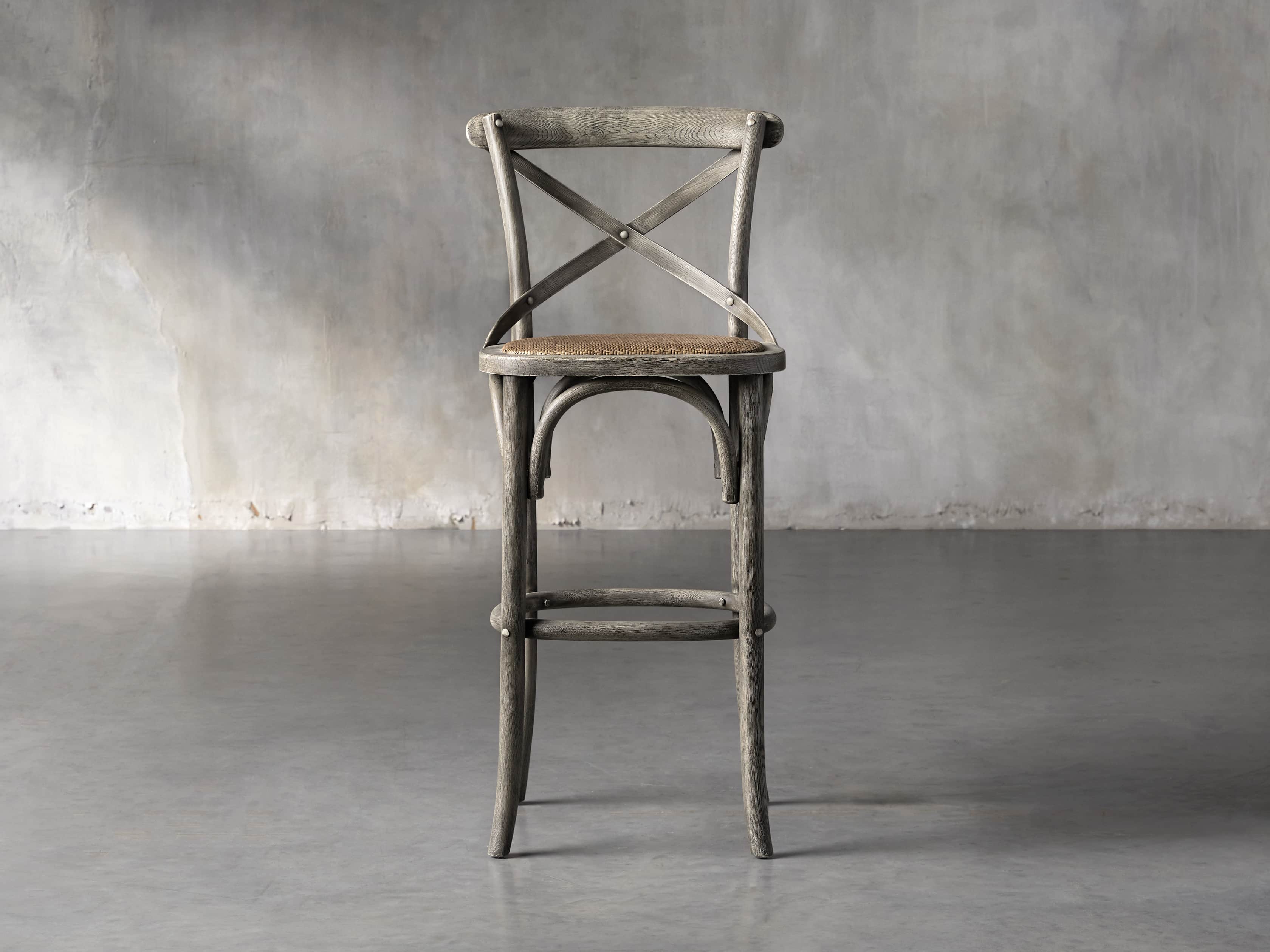 Cadence Stool with Rattan Seat in Stone Vintage