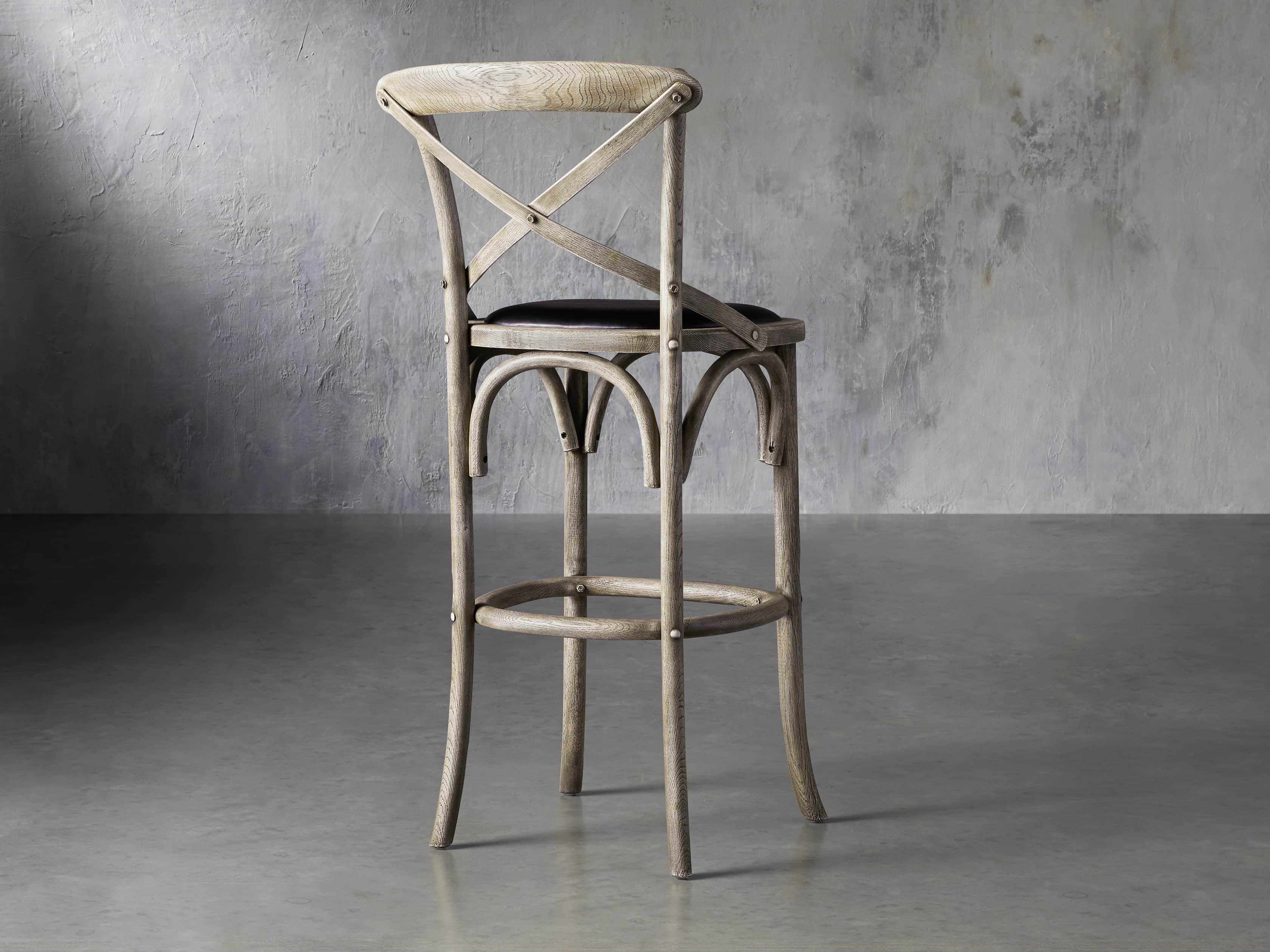 Cadence 20" Barstool with Faux Black Leather Seat in Stone Vintage, slide 4 of 6