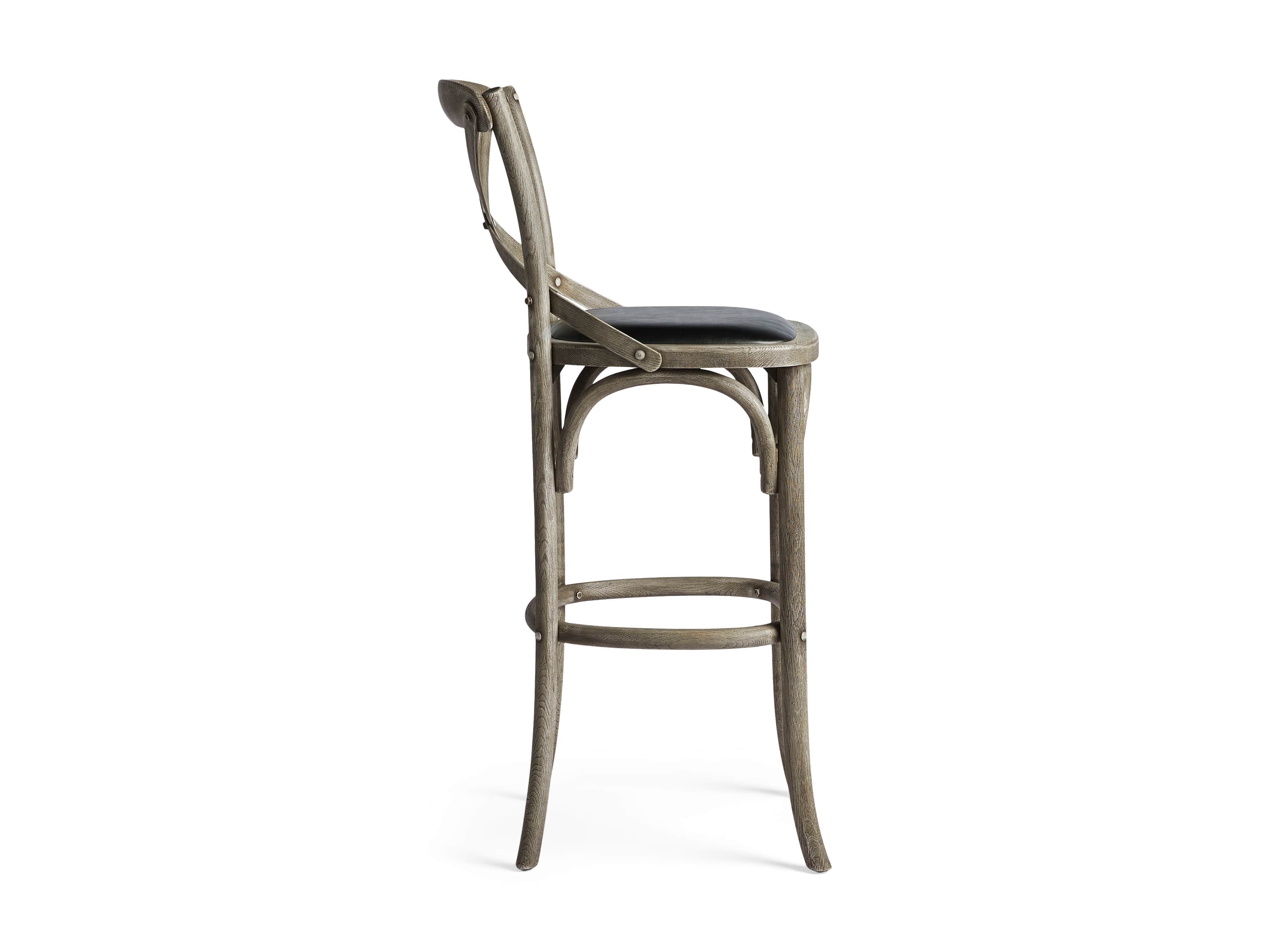 Cadence 20" Barstool with Faux Black Leather Seat in Stone Vintage, slide 6 of 6