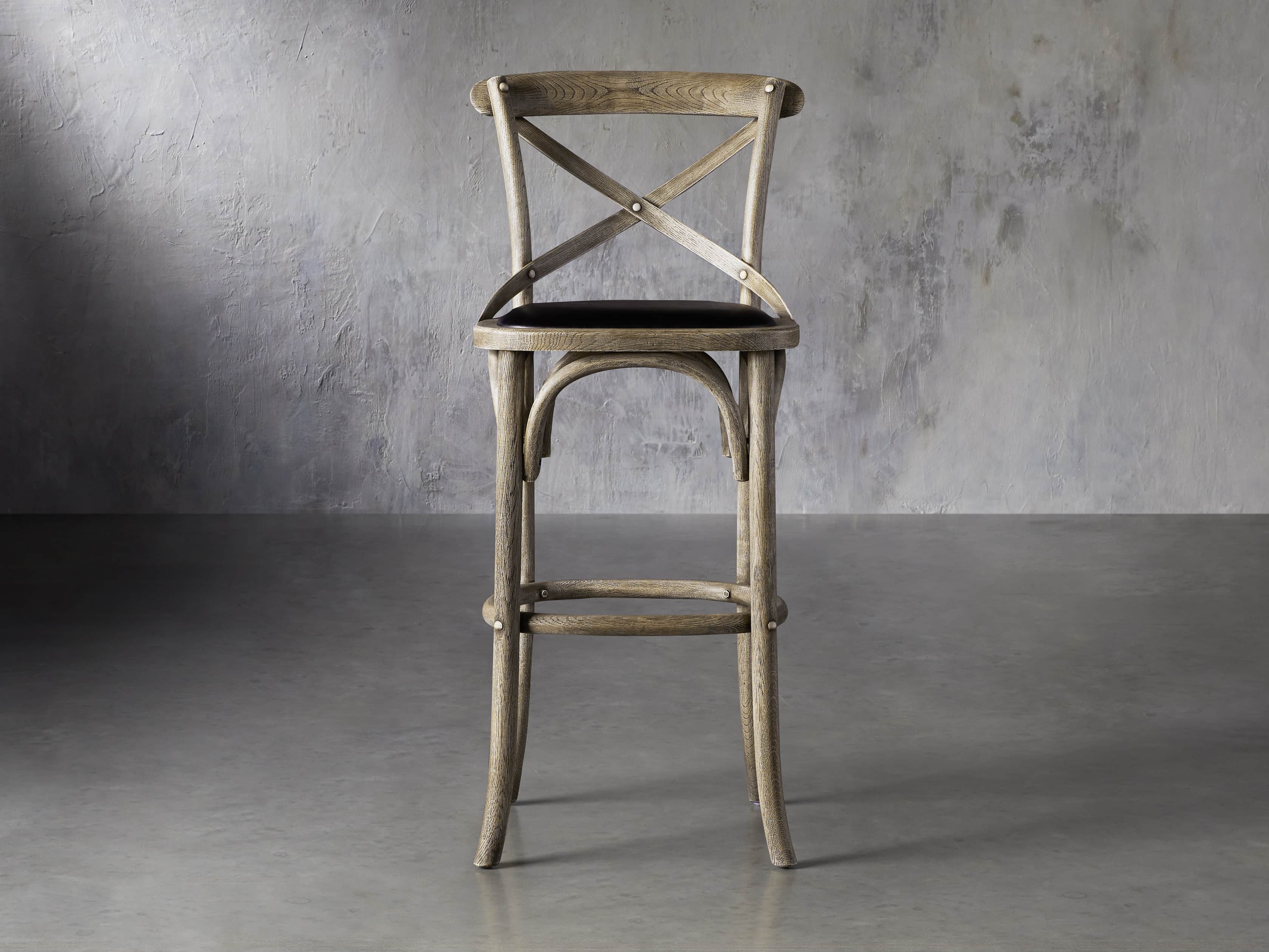 Cadence 20" Barstool with Faux Black Leather Seat in Stone Vintage, slide 1 of 6