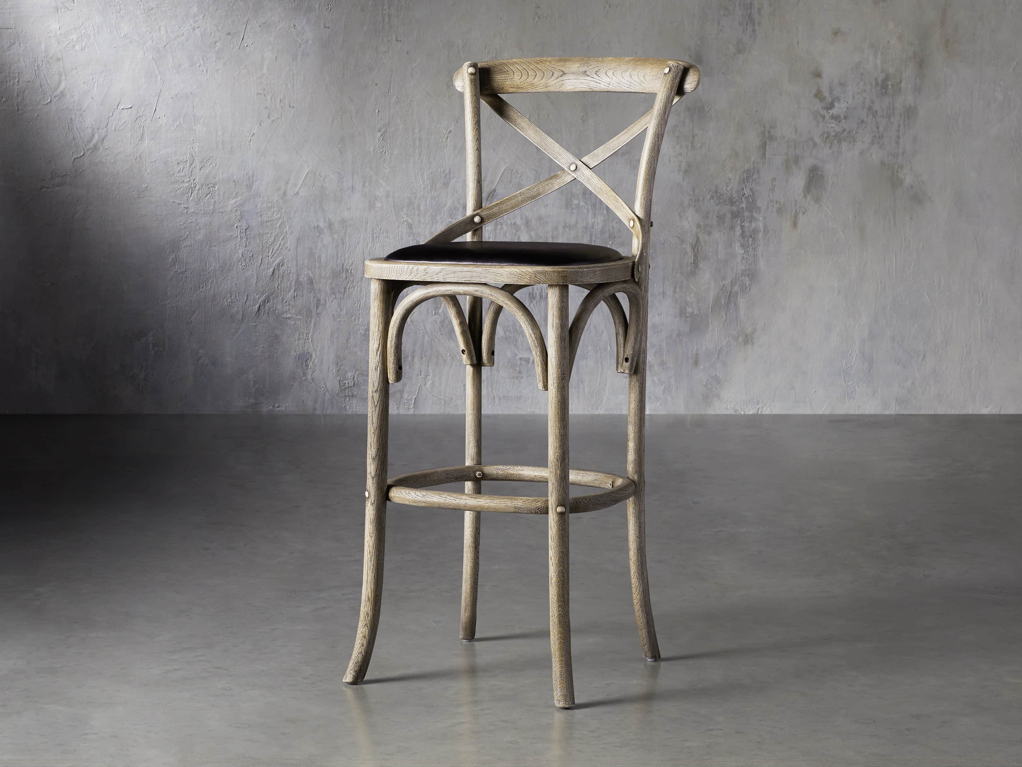 Cadence 20" Barstool with Faux Black Leather Seat in Stone Vintage, slide 2 of 6
