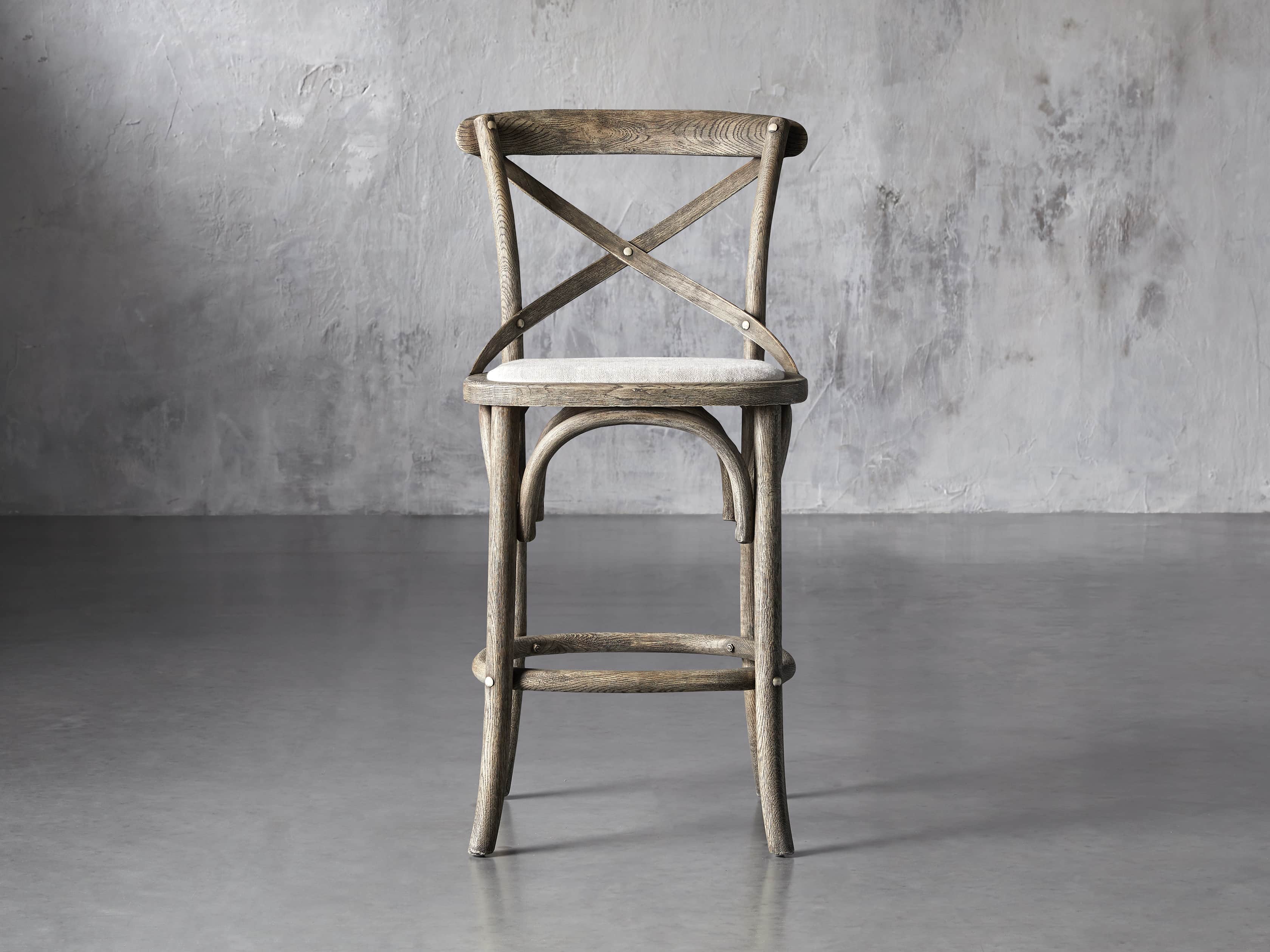 Cadence Counter Stool with Linen Seat in Stone Vintage, slide 1 of 8