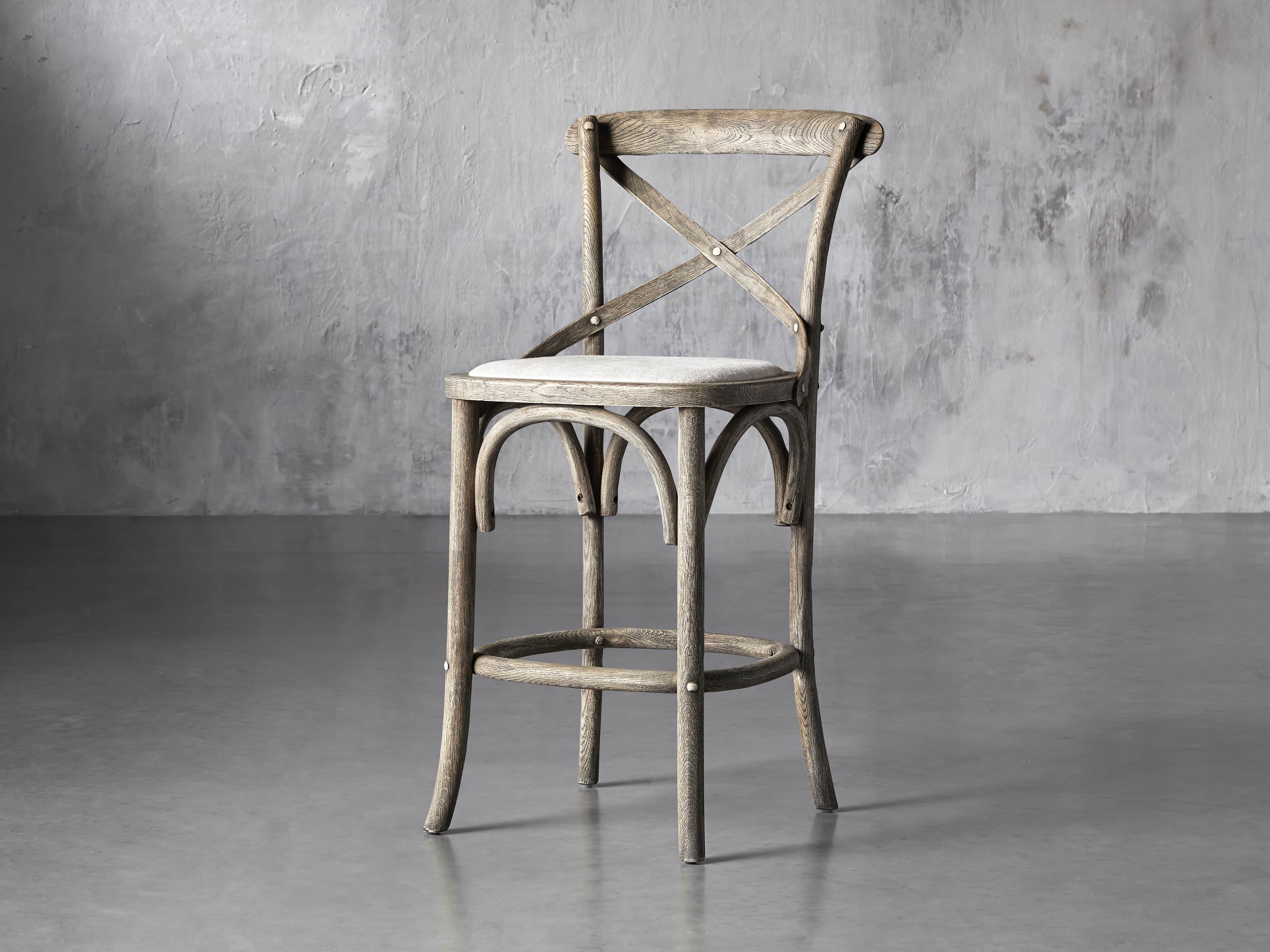 Cadence Counter Stool with Linen Seat in Stone Vintage, slide 2 of 8