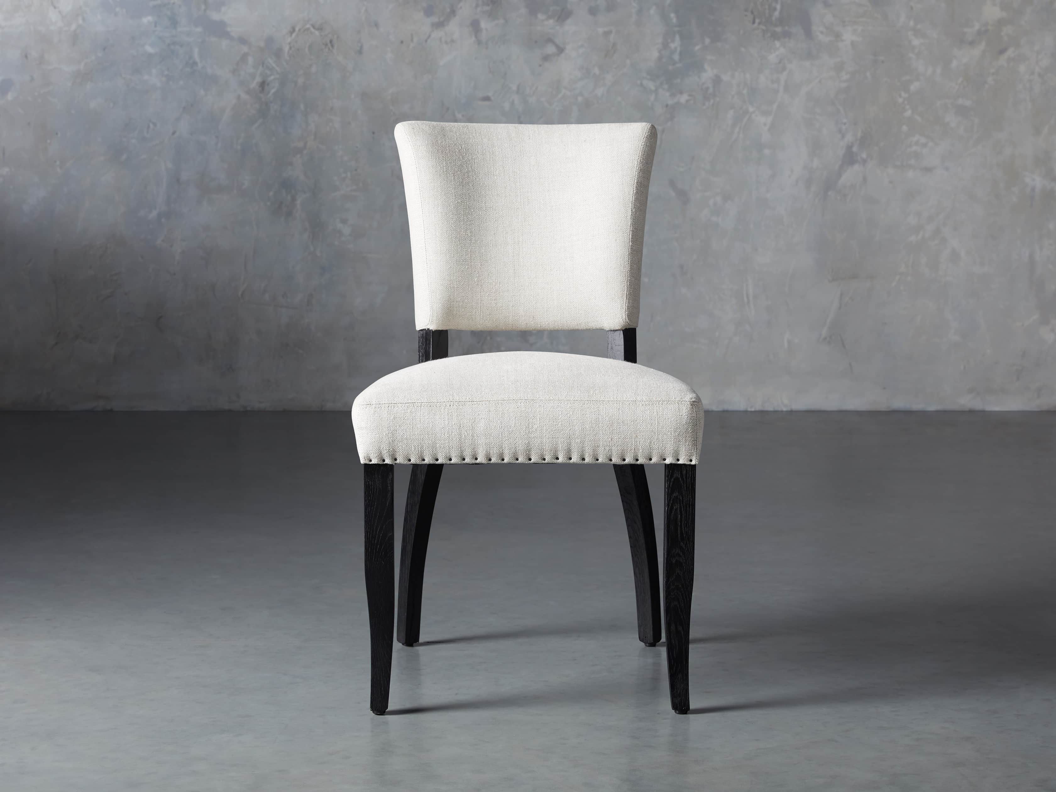 Fallyn Dining Arm Chair In Linen, Black And White Leather Dining Room Chair With Arms